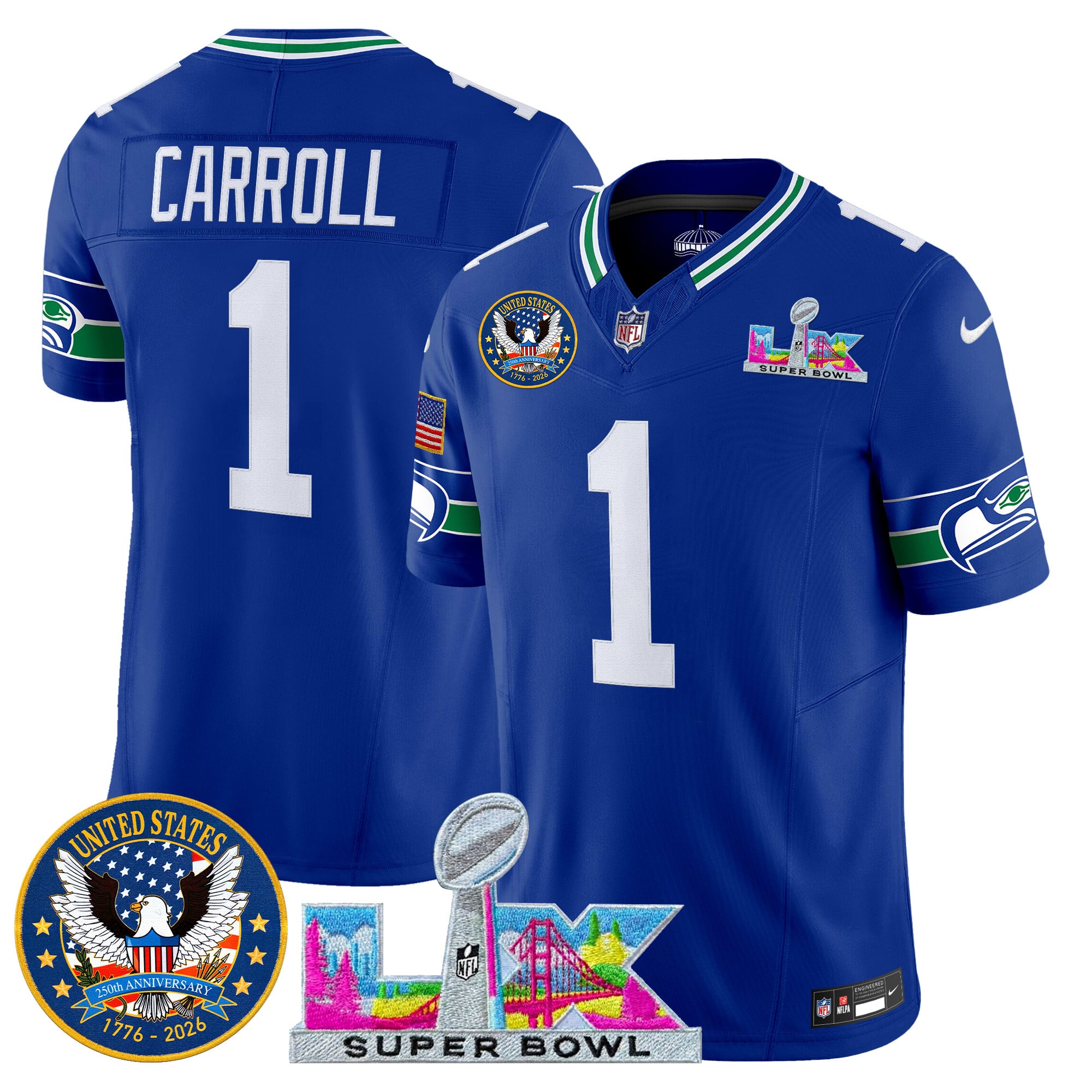 Men's Seattle Seahawks "Super Bowl LX & United States 250th Patch" Vapor Limited Jersey - All Stitched - Image 5