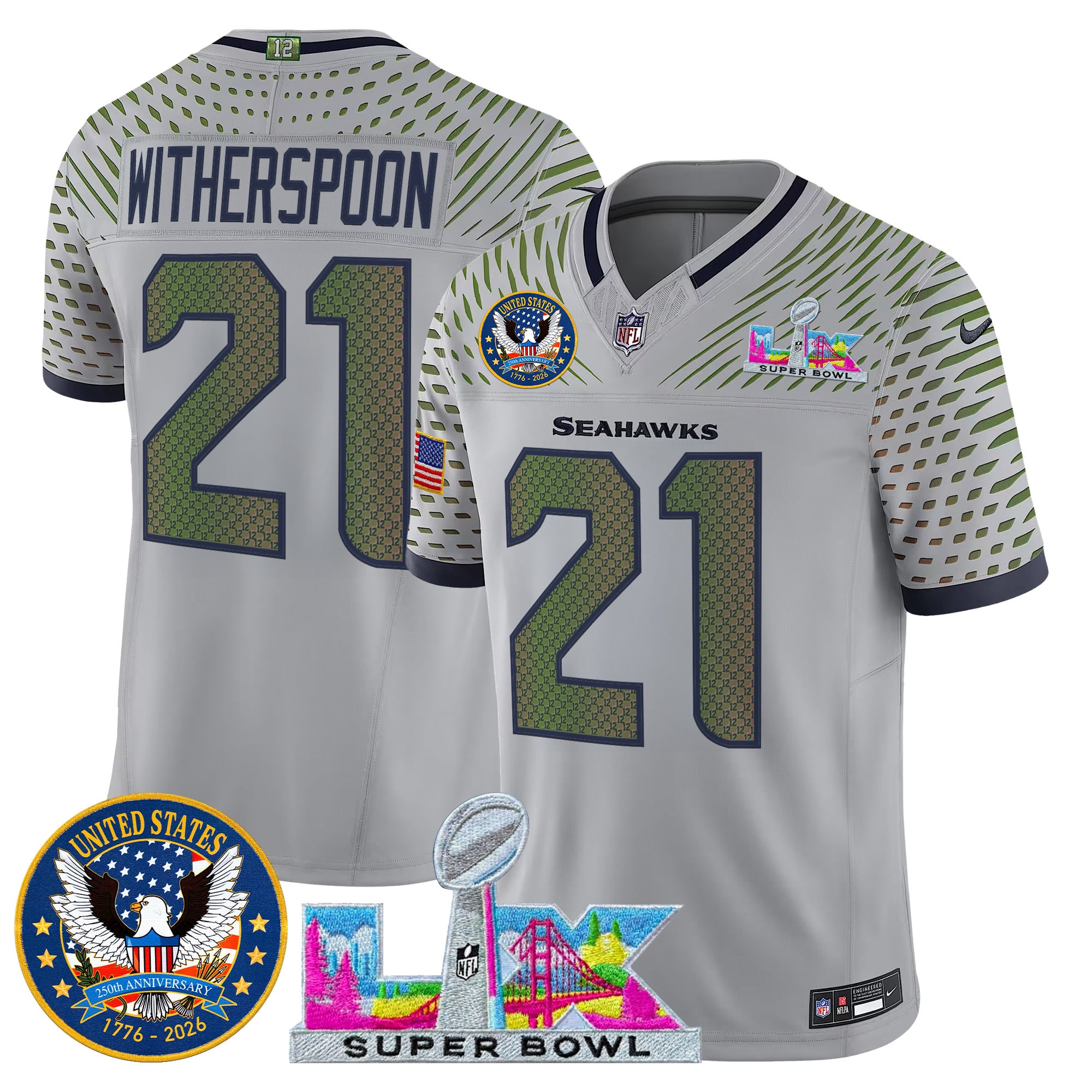Men's Seattle Seahawks "Super Bowl LX & United States 250th Patch" Vapor Limited Jersey - All Stitched - Image 24