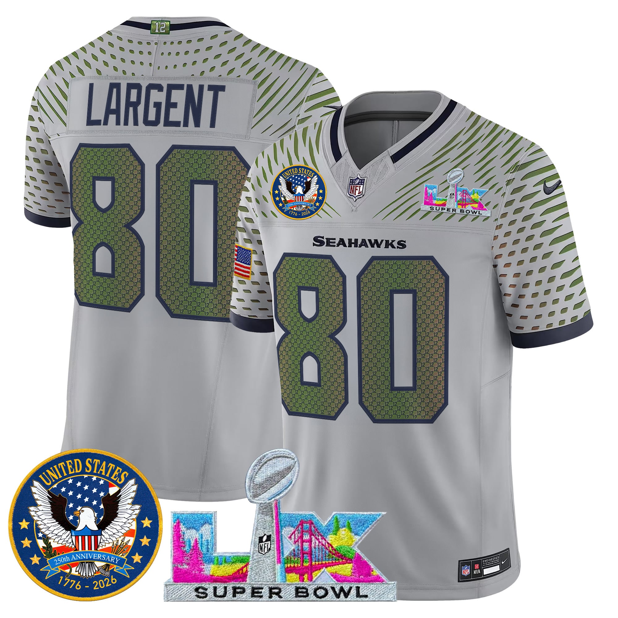 Men's Seattle Seahawks "Super Bowl LX & United States 250th Patch" Vapor Limited Jersey - All Stitched - Image 26