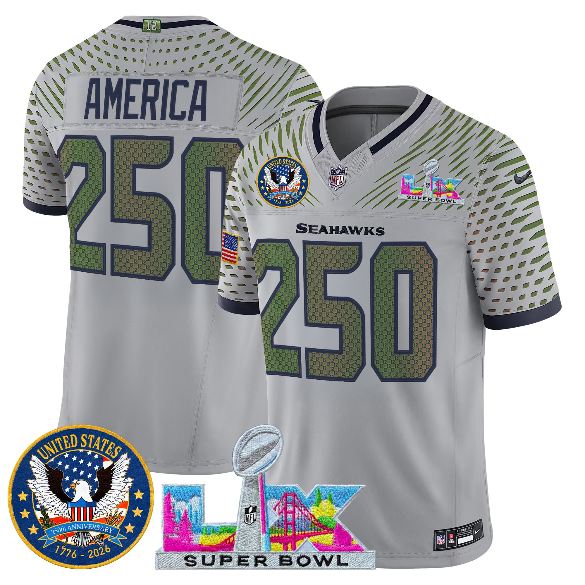 Men's Seattle Seahawks "Super Bowl LX & United States 250th Patch" Vapor Limited Jersey - All Stitched - Image 20