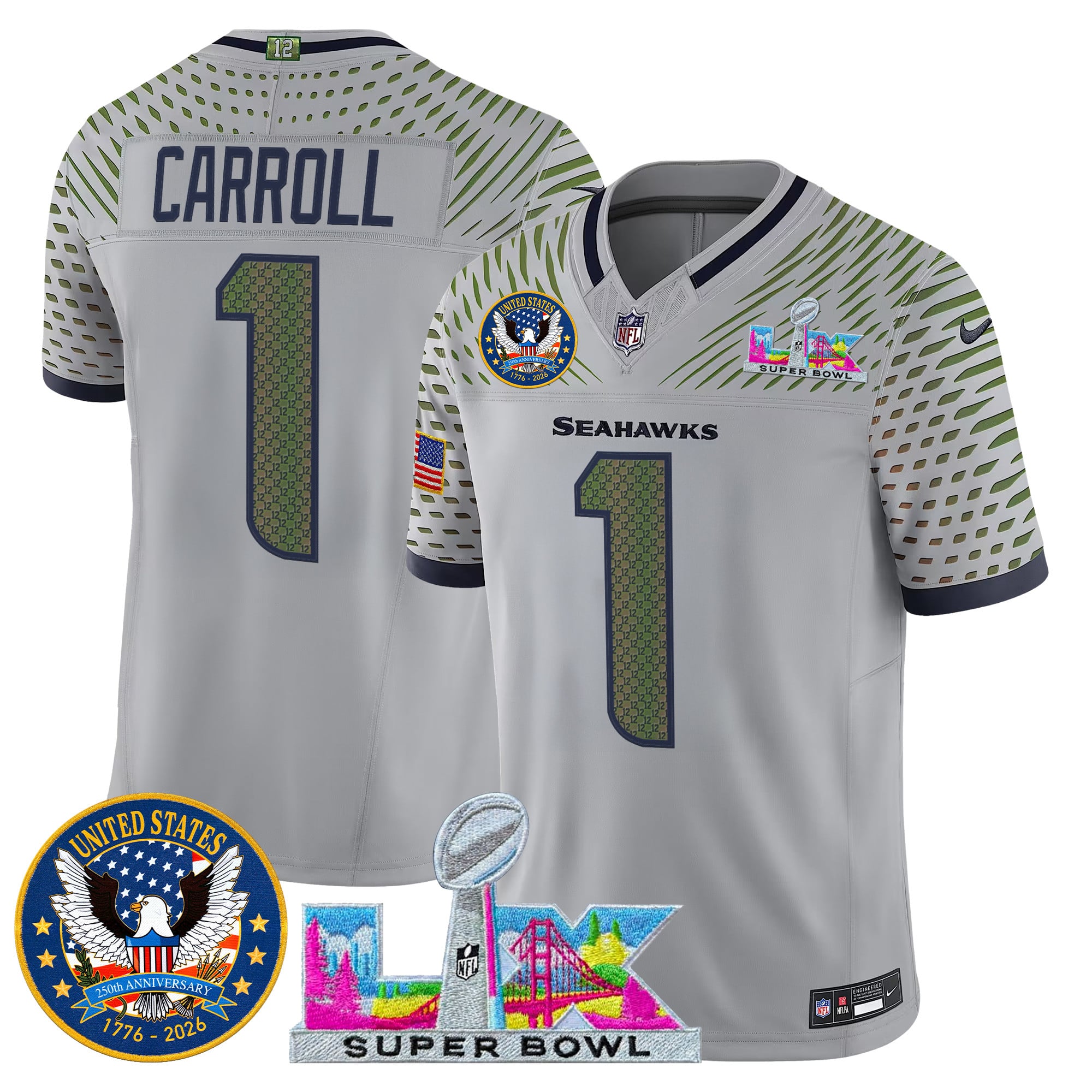 Men's Seattle Seahawks "Super Bowl LX & United States 250th Patch" Vapor Limited Jersey - All Stitched - Image 23