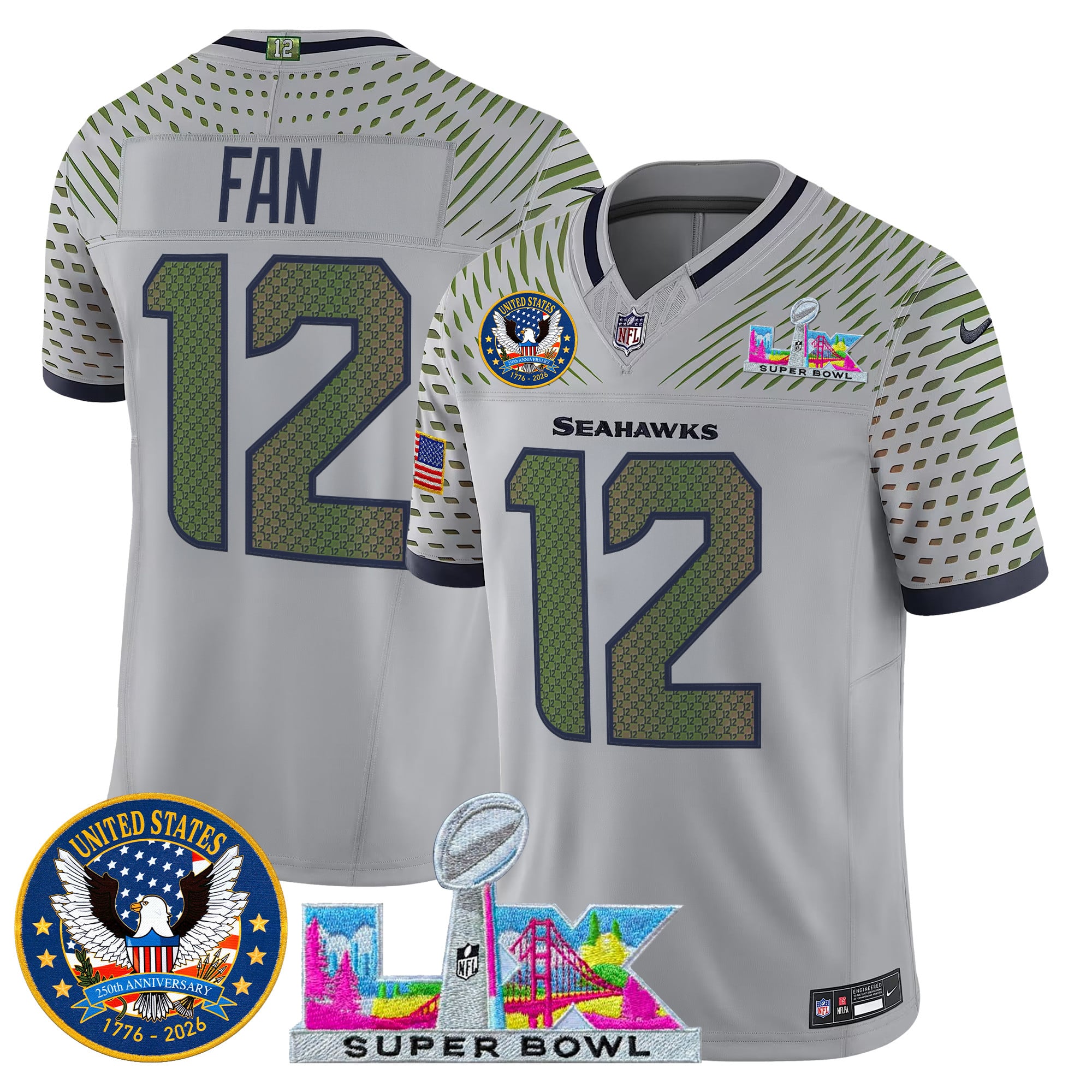 Men's Seattle Seahawks "Super Bowl LX & United States 250th Patch" Vapor Limited Jersey - All Stitched - Image 27