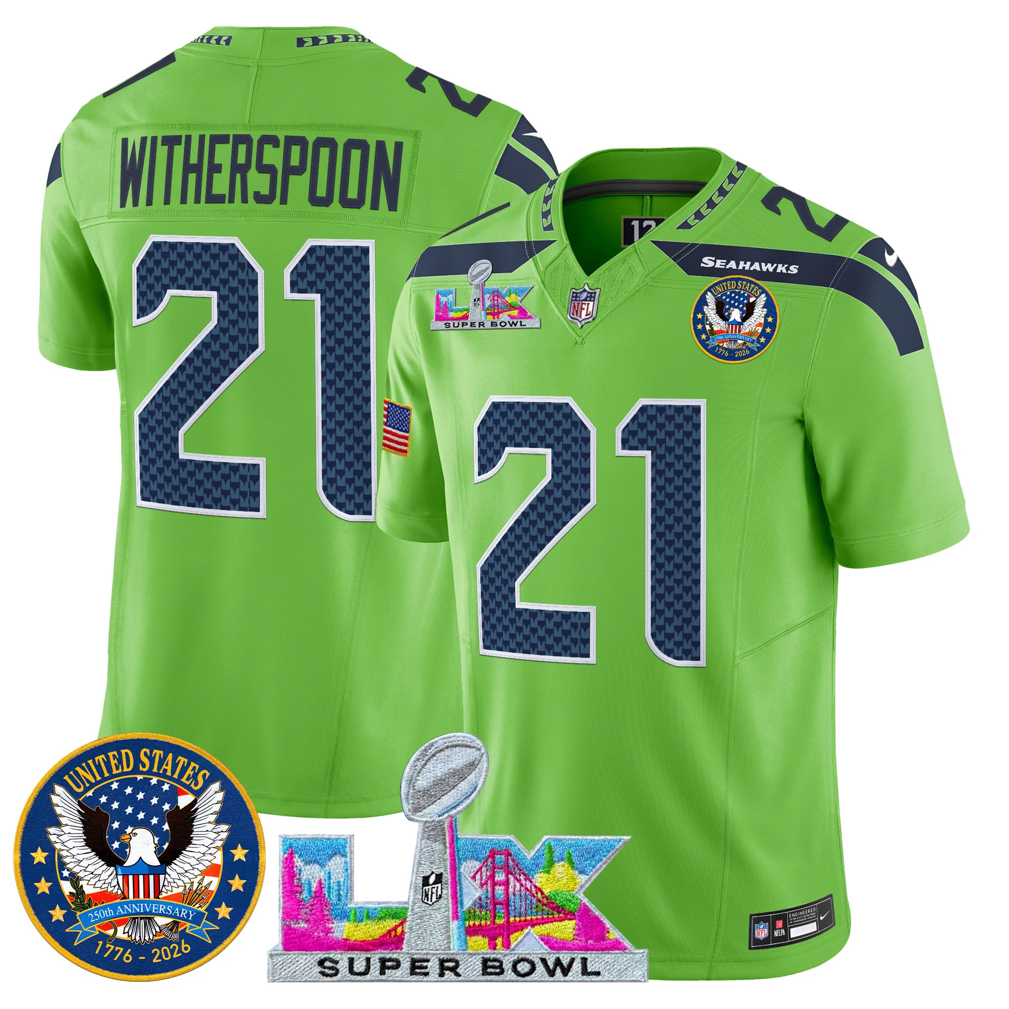 Men's Seattle Seahawks "Super Bowl LX & United States 250th Patch" Vapor Limited Jersey - All Stitched - Image 33