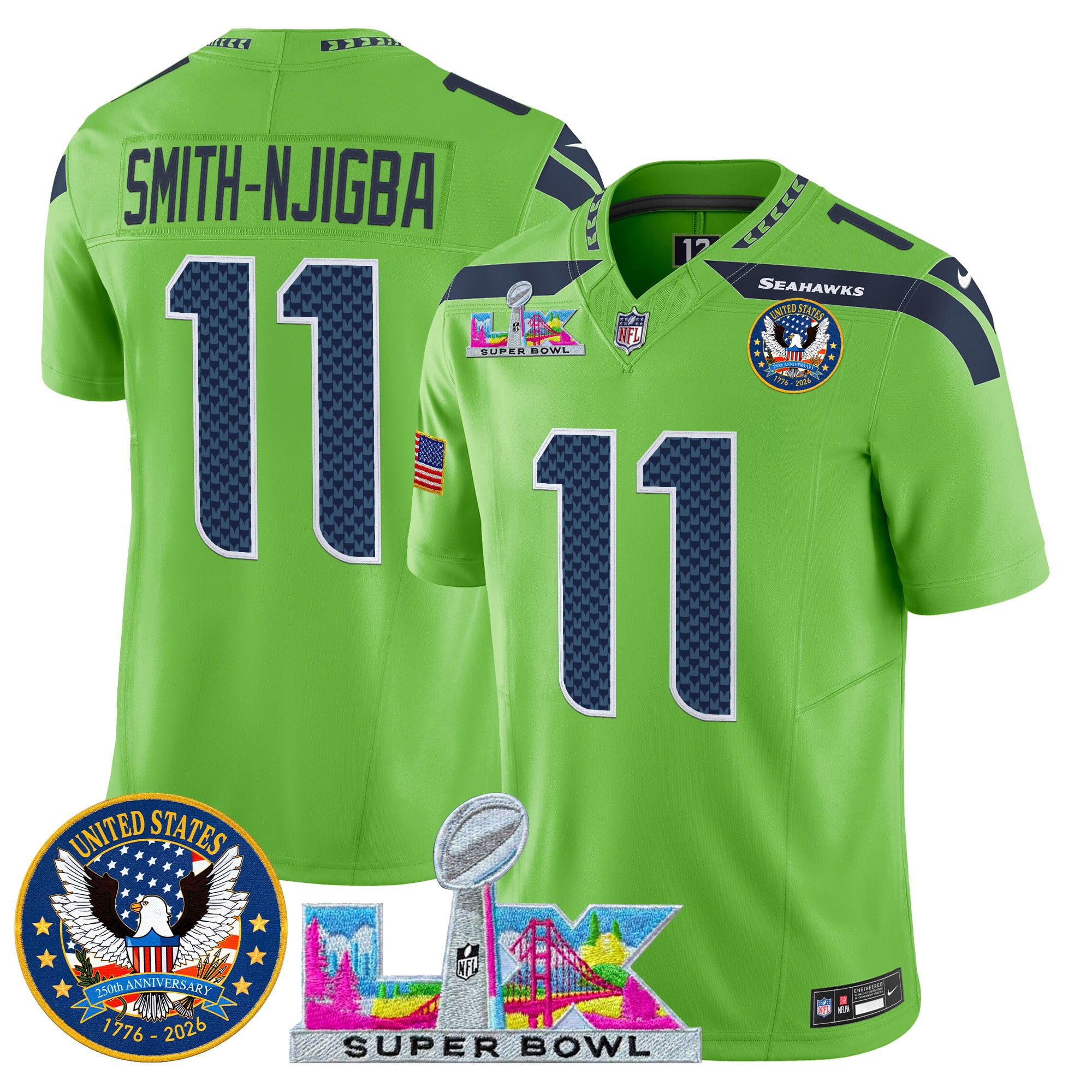 Men's Seattle Seahawks "Super Bowl LX & United States 250th Patch" Vapor Limited Jersey - All Stitched - Image 31