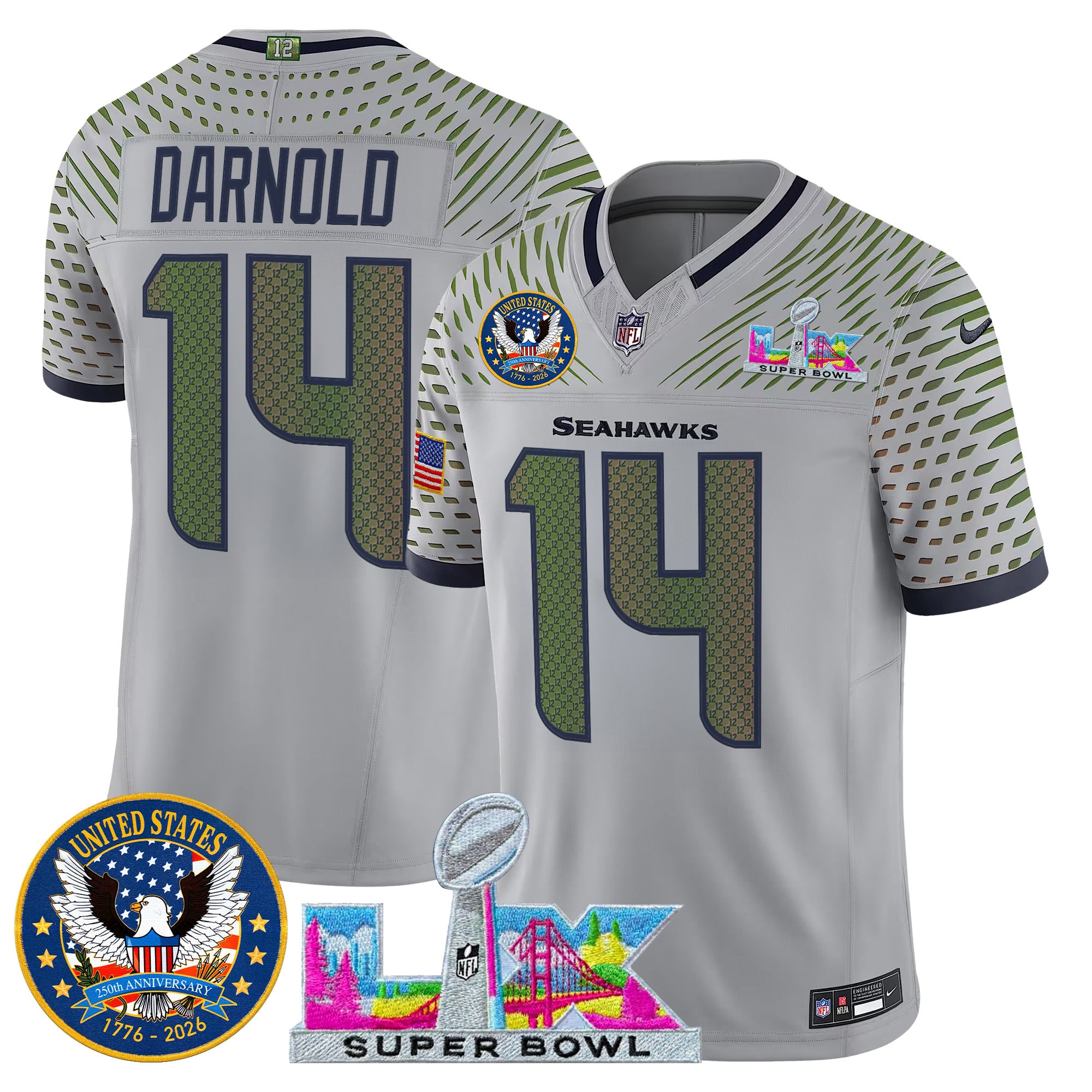 Men's Seattle Seahawks "Super Bowl LX & United States 250th Patch" Vapor Limited Jersey - All Stitched - Image 19