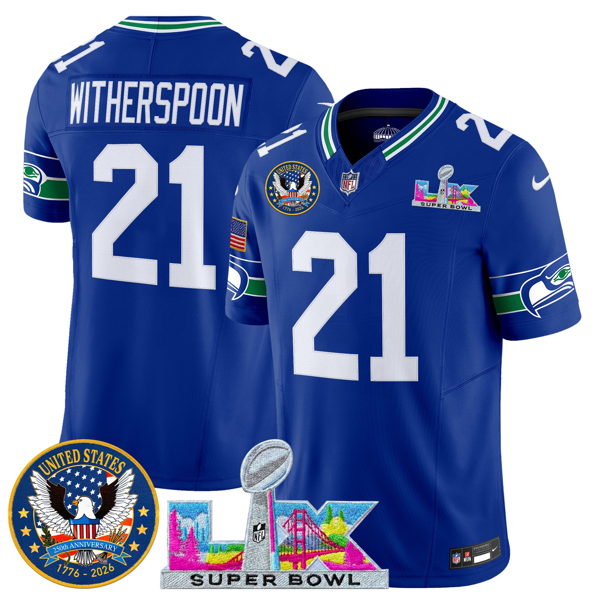 Men's Seattle Seahawks "Super Bowl LX & United States 250th Patch" Vapor Limited Jersey - All Stitched - Image 6