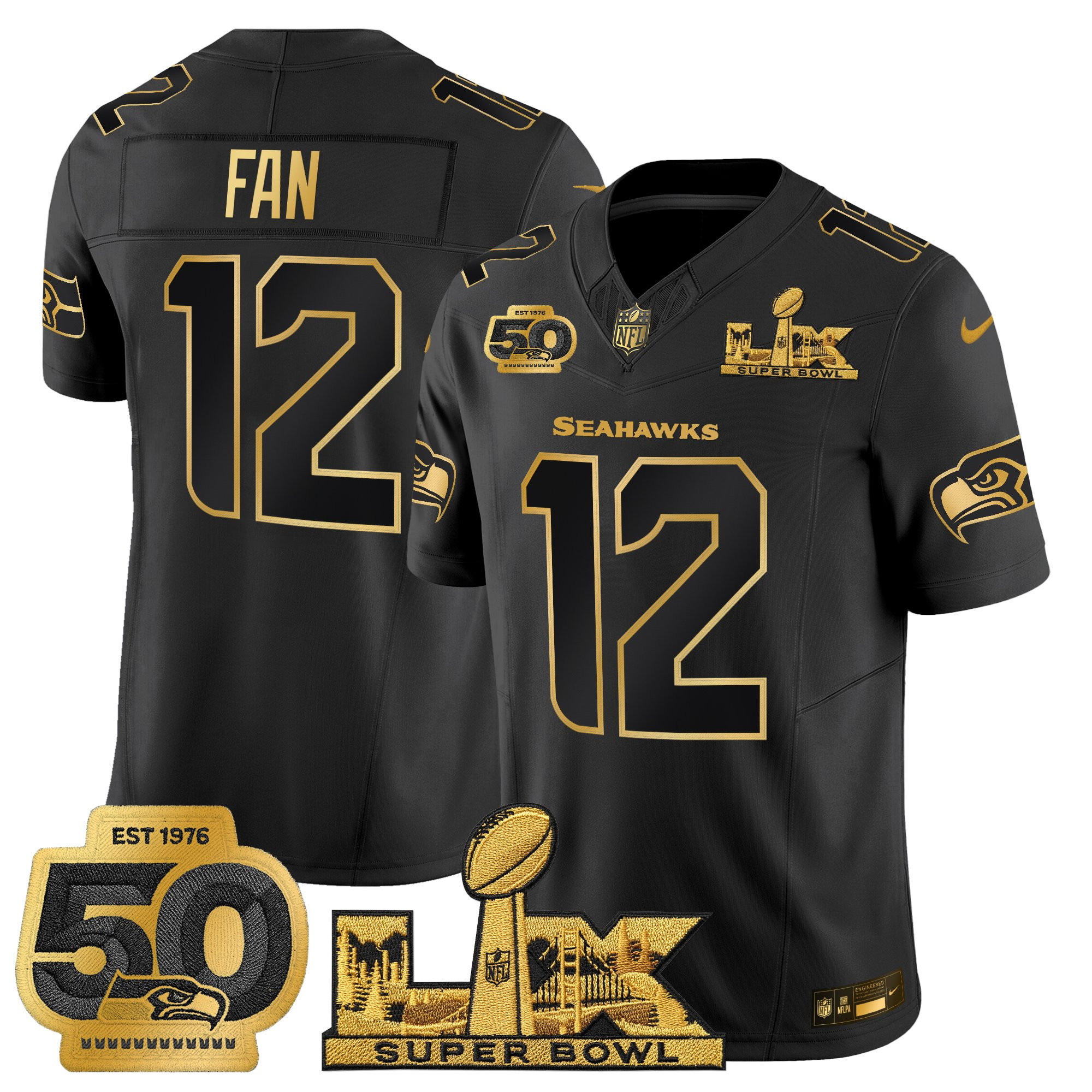 Men's Seattle Seahawks "Super Bowl LX & 50th Patch" Gold Vapor Limited Jersey - All Stitched - Image 8
