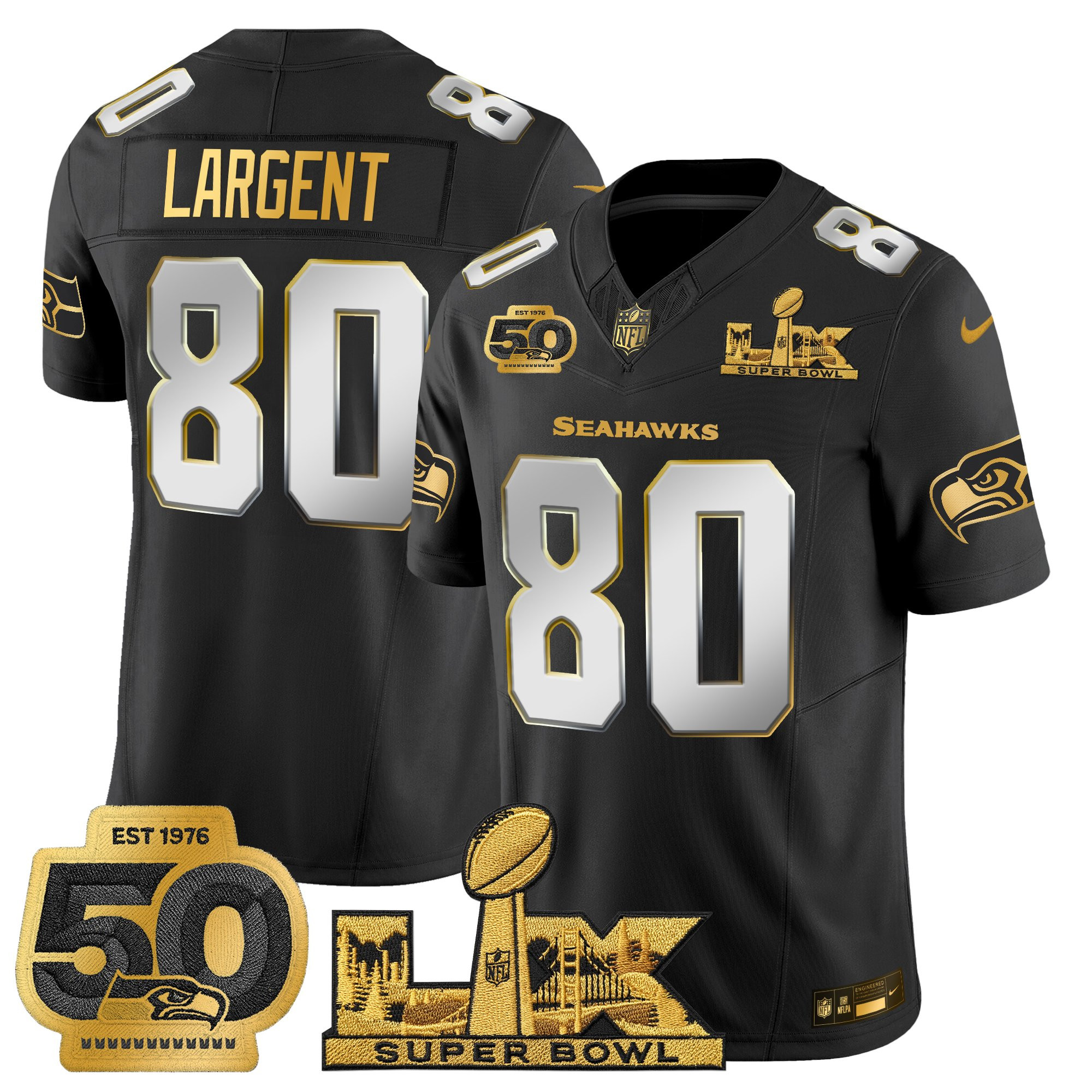 Men's Seattle Seahawks "Super Bowl LX & 50th Patch" Gold Vapor Limited Jersey - All Stitched - Image 23