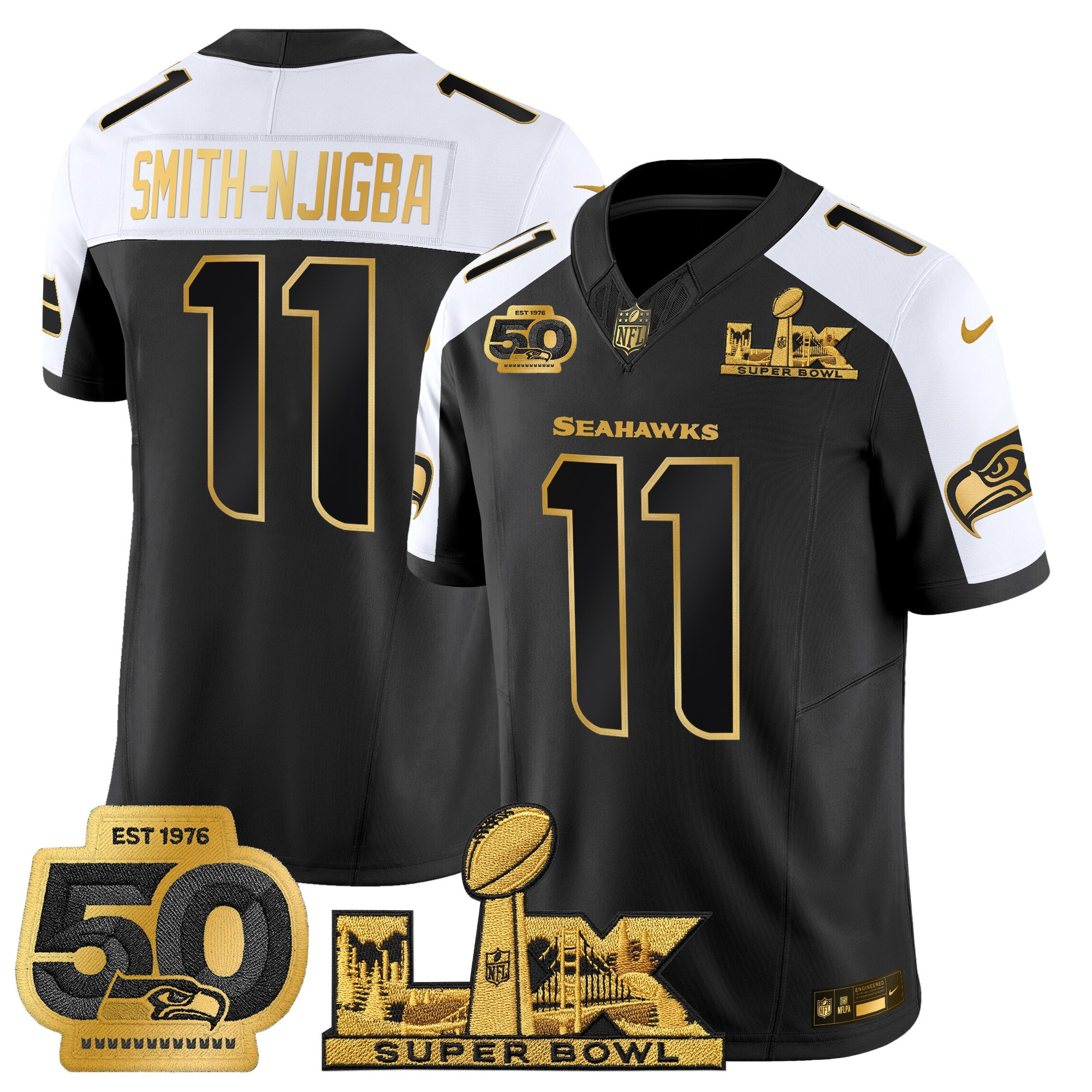 Men's Seattle Seahawks "Super Bowl LX & 50th Patch" Gold Vapor Limited Jersey - All Stitched - Image 27