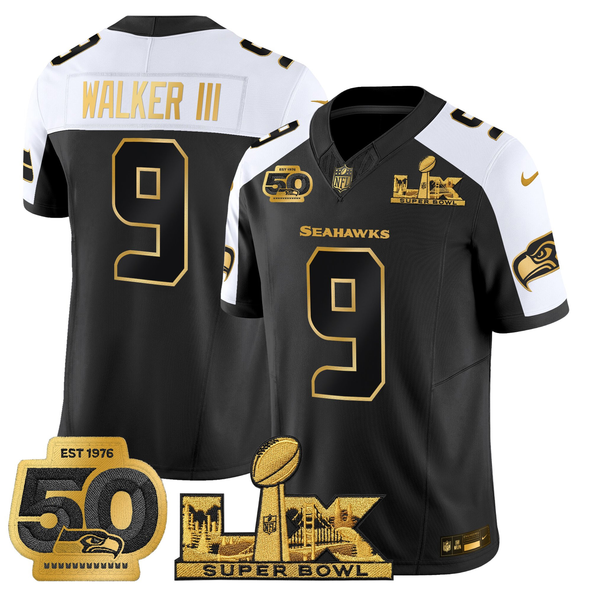 Men's Seattle Seahawks "Super Bowl LX & 50th Patch" Gold Vapor Limited Jersey - All Stitched - Image 30