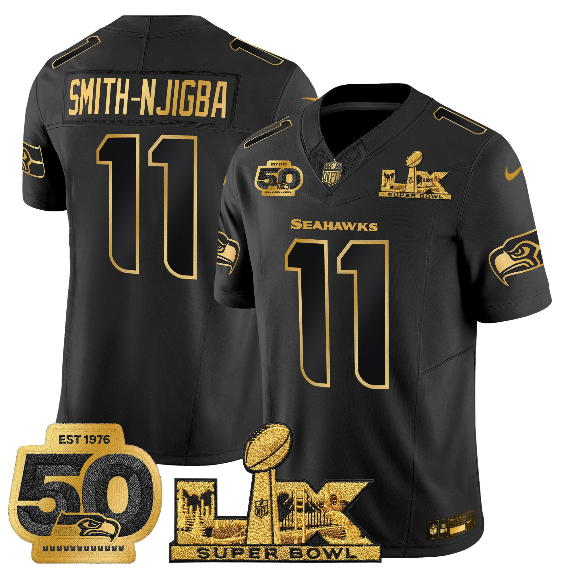 Men's Seattle Seahawks "Super Bowl LX & 50th Patch" Gold Vapor Limited Jersey - All Stitched - Image 3