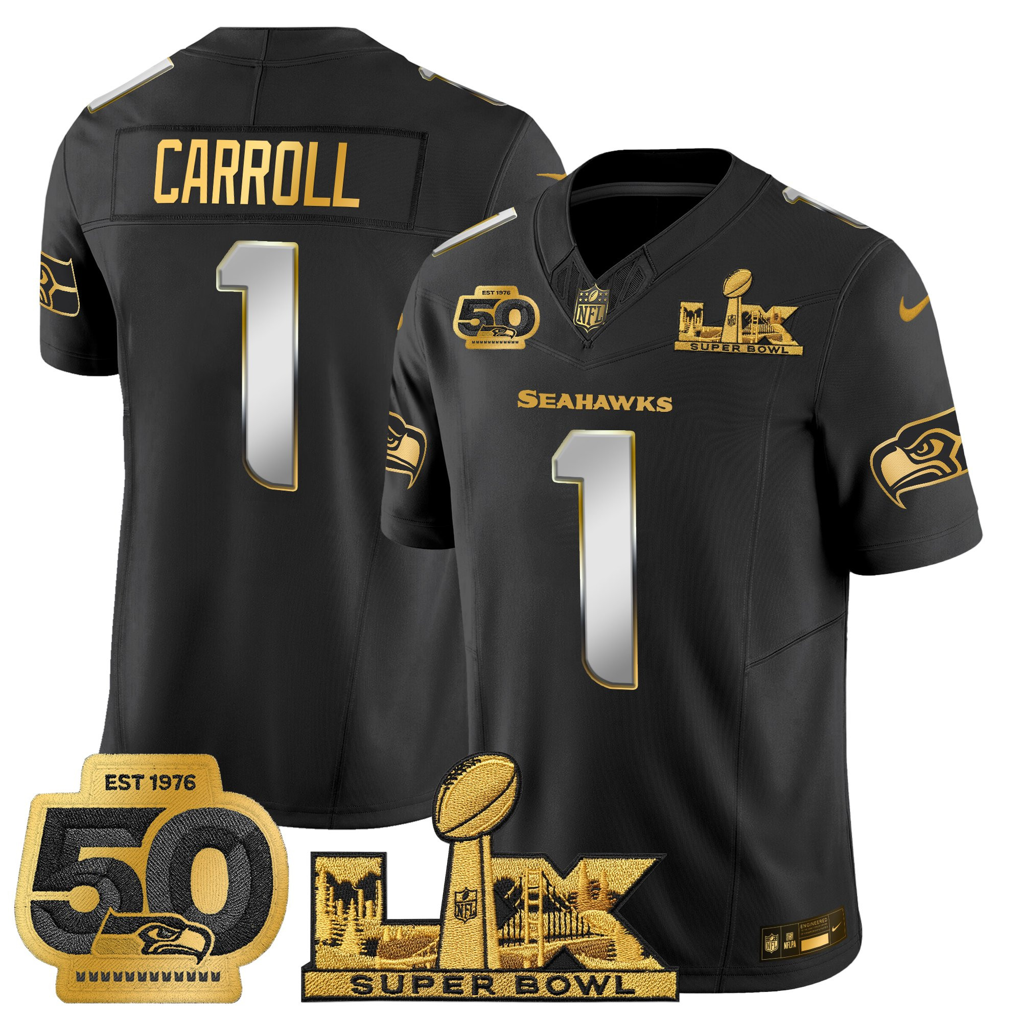 Men's Seattle Seahawks "Super Bowl LX & 50th Patch" Gold Vapor Limited Jersey - All Stitched - Image 20