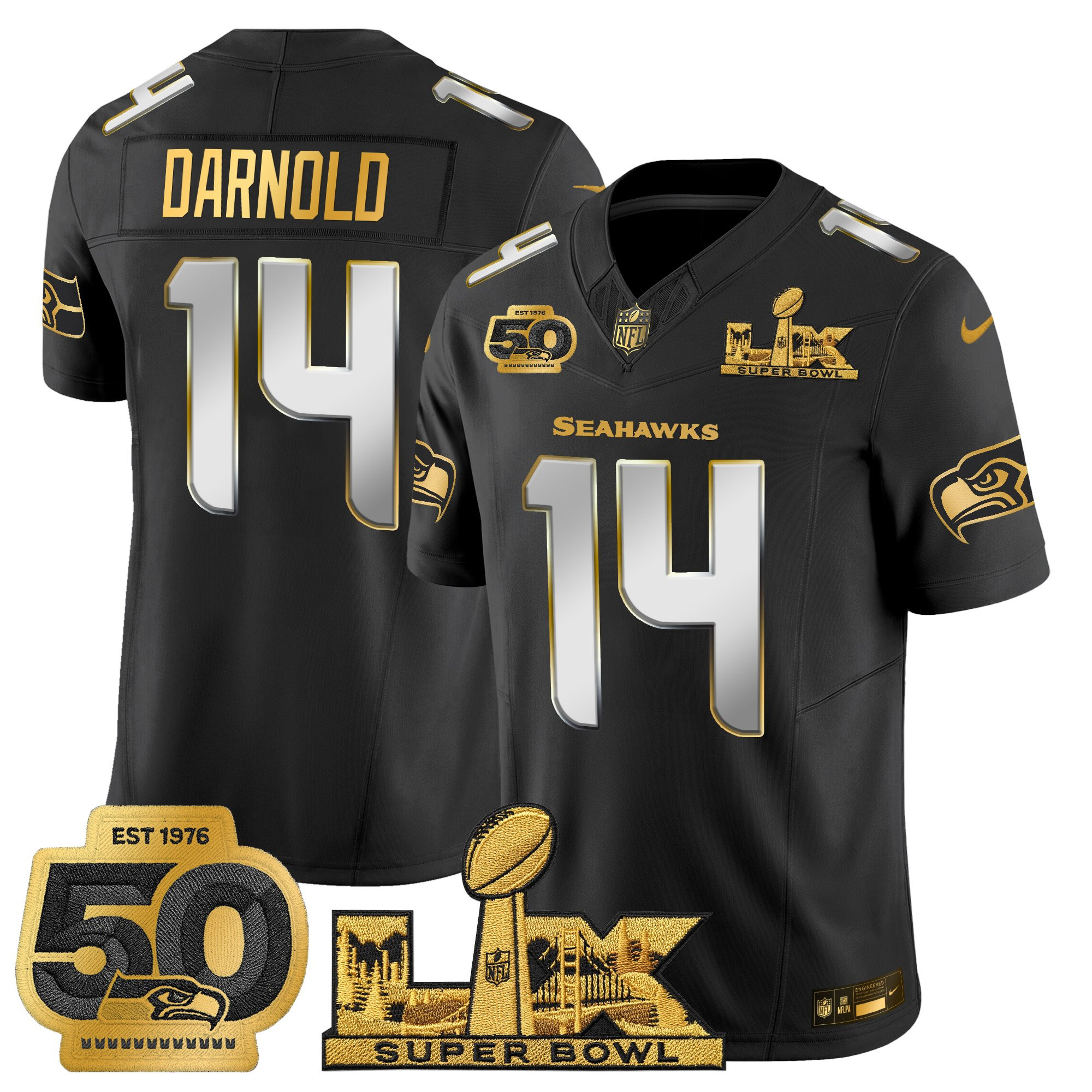 Men's Seattle Seahawks "Super Bowl LX & 50th Patch" Gold Vapor Limited Jersey - All Stitched - Image 17