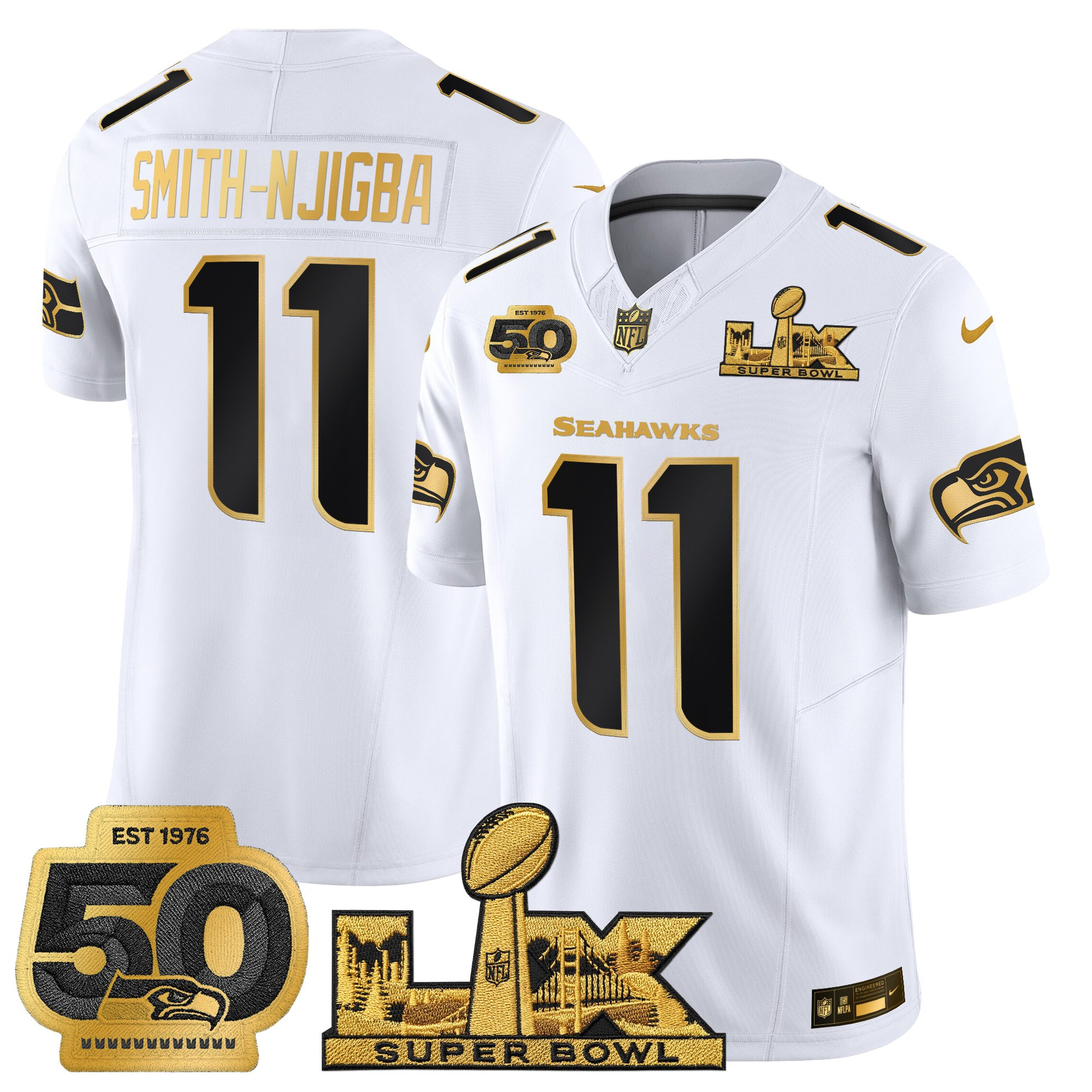 Men's Seattle Seahawks "Super Bowl LX & 50th Patch" Gold Vapor Limited Jersey - All Stitched - Image 11