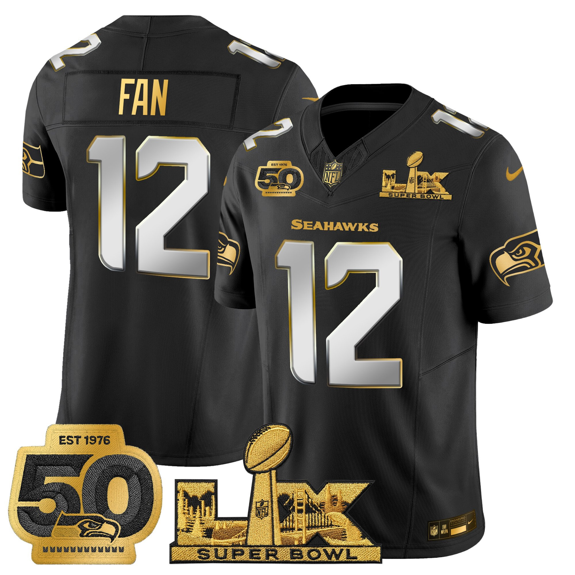 Men's Seattle Seahawks "Super Bowl LX & 50th Patch" Gold Vapor Limited Jersey - All Stitched - Image 24