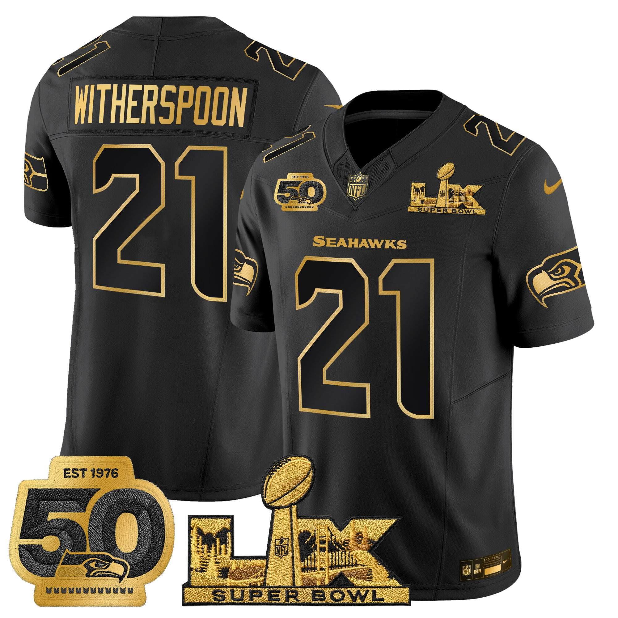Men's Seattle Seahawks "Super Bowl LX & 50th Patch" Gold Vapor Limited Jersey - All Stitched - Image 5