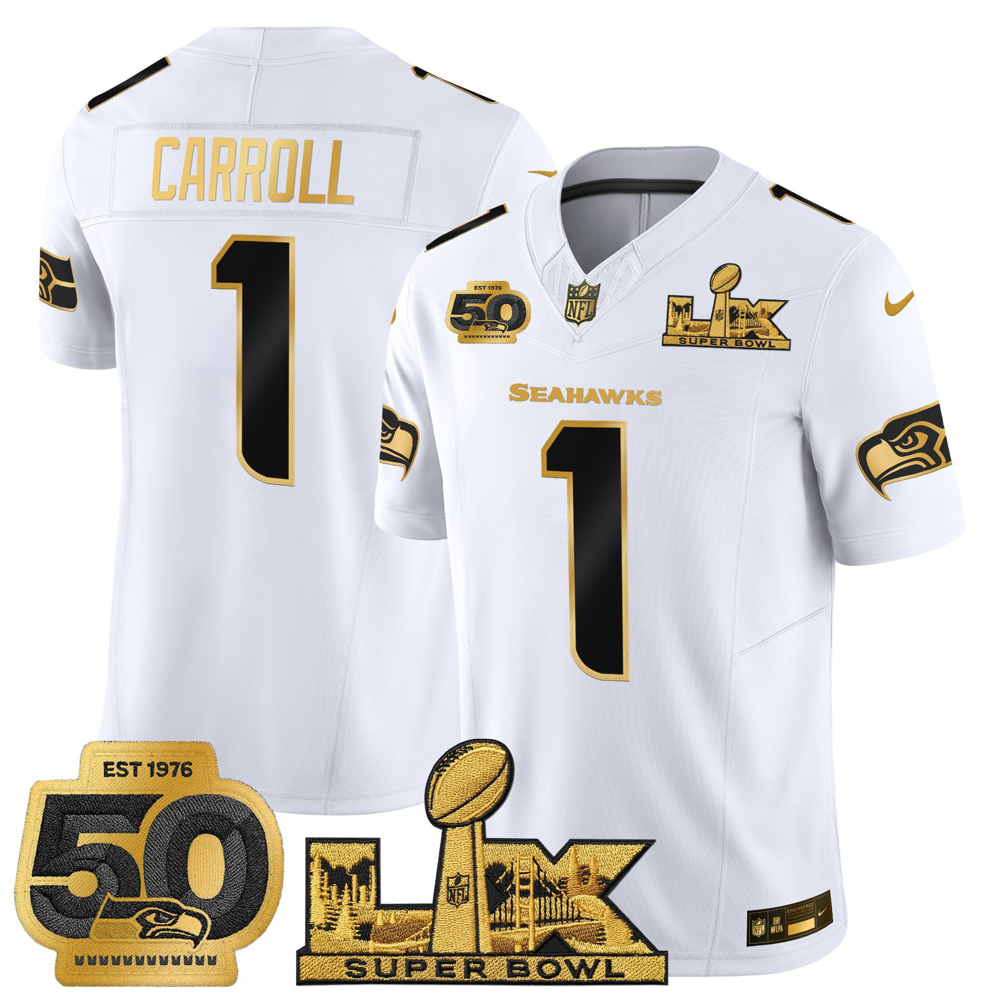 Men's Seattle Seahawks "Super Bowl LX & 50th Patch" Gold Vapor Limited Jersey - All Stitched - Image 12