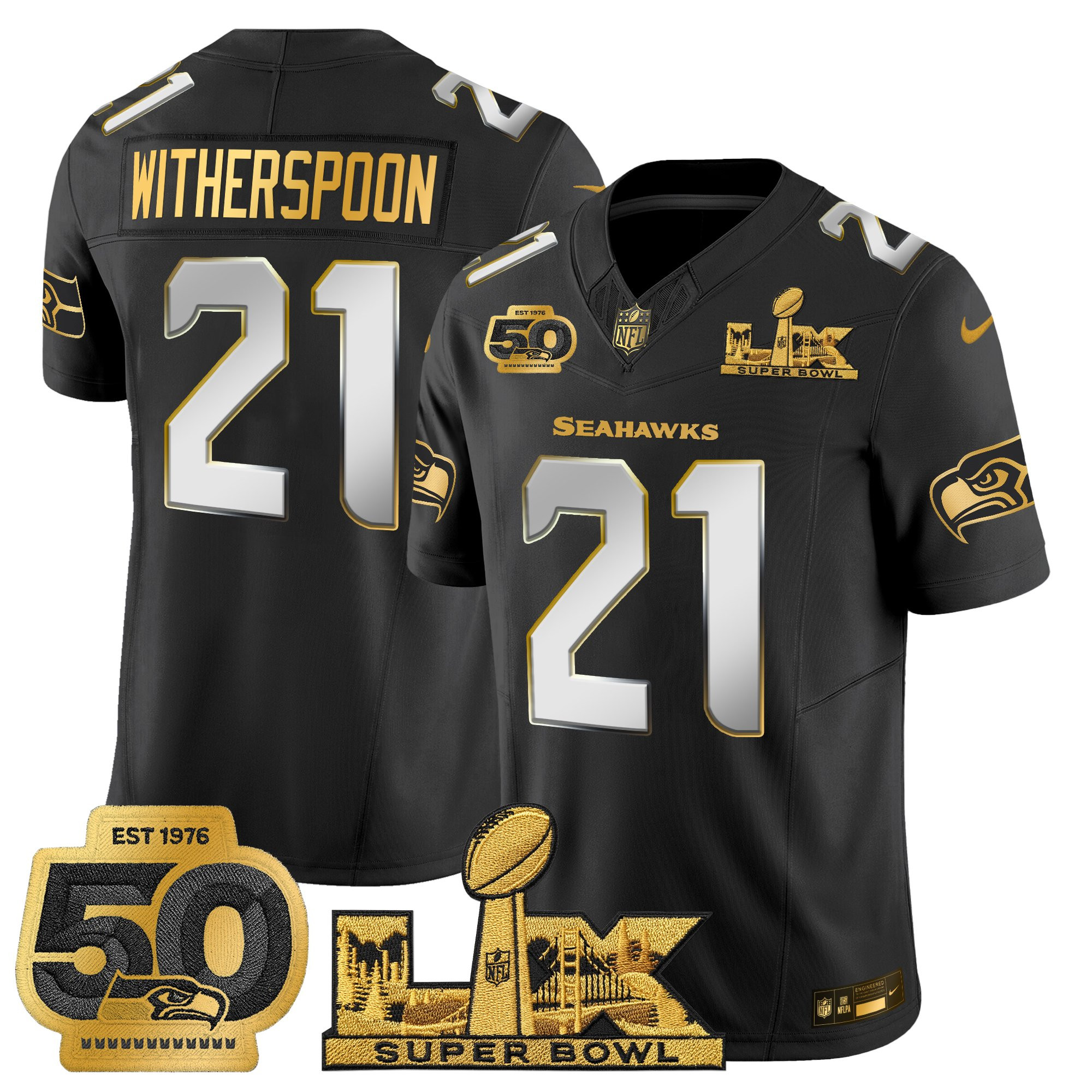 Men's Seattle Seahawks "Super Bowl LX & 50th Patch" Gold Vapor Limited Jersey - All Stitched - Image 21