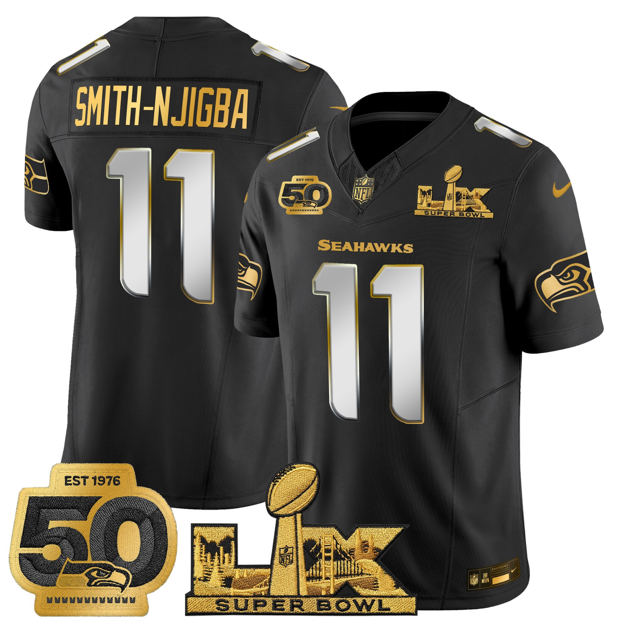 Men's Seattle Seahawks "Super Bowl LX & 50th Patch" Gold Vapor Limited Jersey - All Stitched - Image 19