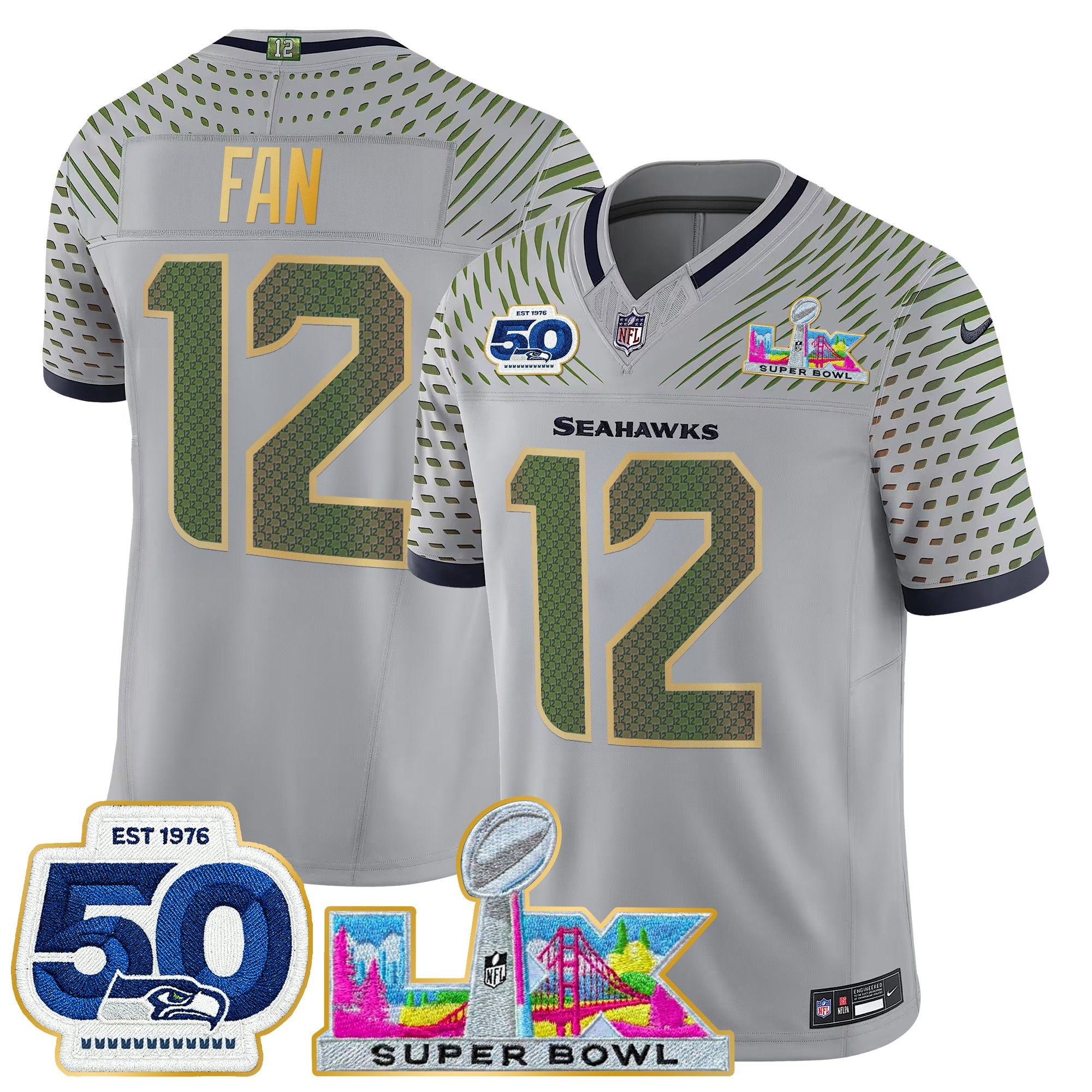 Men's Seattle Seahawks "Super Bowl LX & 50th Patch" Gold Trim Vapor Limited Jersey - All Stitched - Image 24