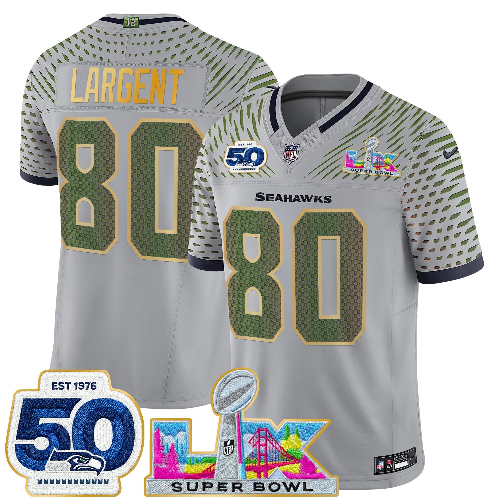 Men's Seattle Seahawks "Super Bowl LX & 50th Patch" Gold Trim Vapor Limited Jersey - All Stitched - Image 23