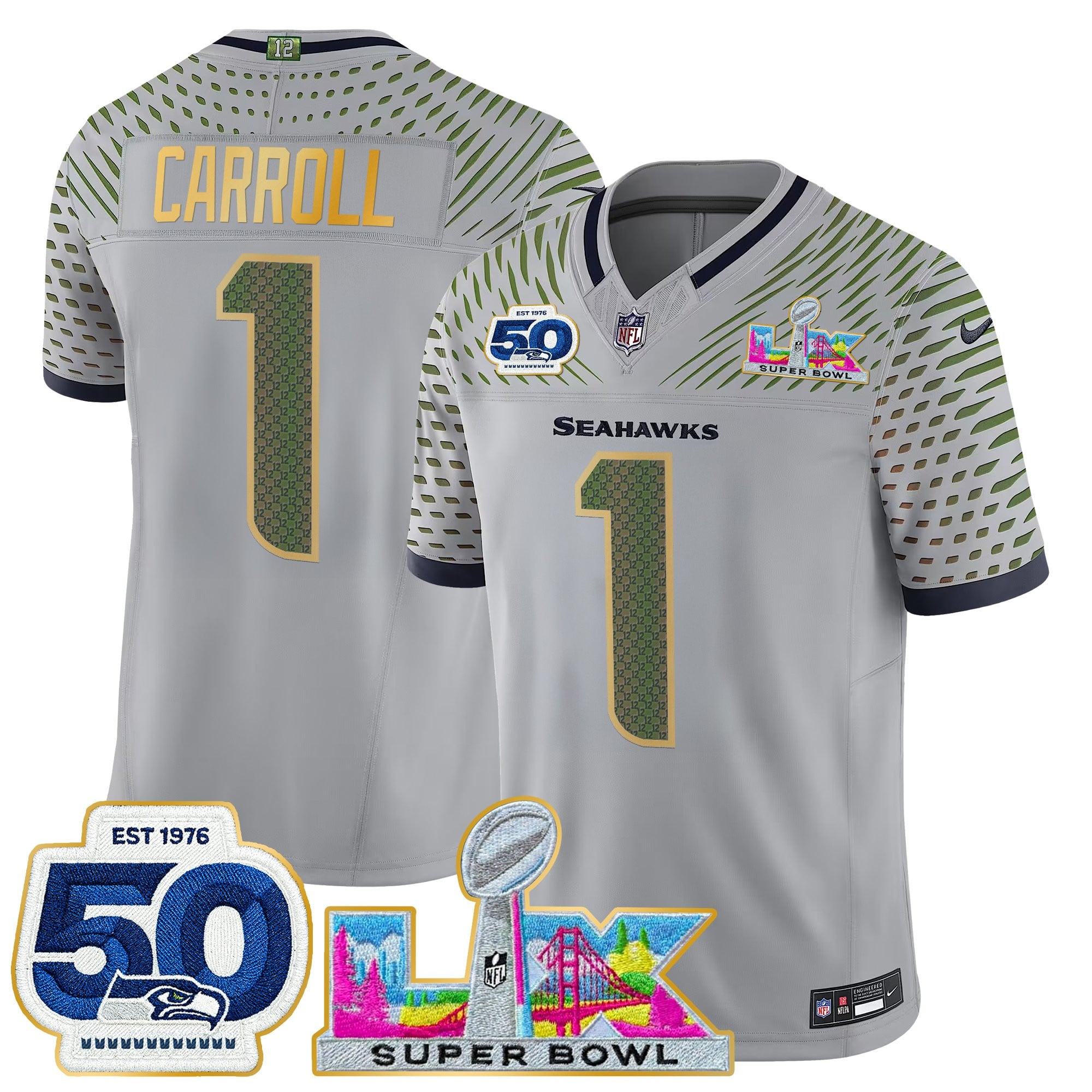 Men's Seattle Seahawks "Super Bowl LX & 50th Patch" Gold Trim Vapor Limited Jersey - All Stitched - Image 20
