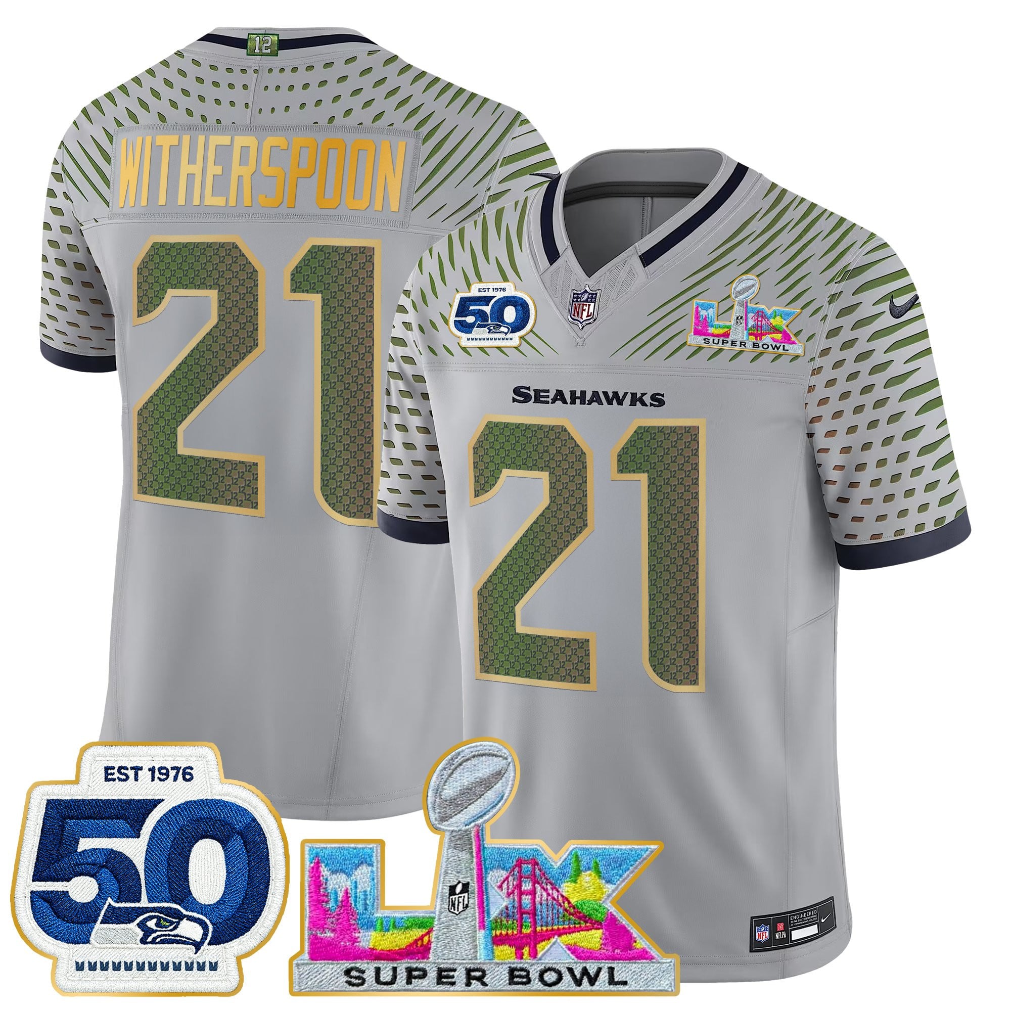 Men's Seattle Seahawks "Super Bowl LX & 50th Patch" Gold Trim Vapor Limited Jersey - All Stitched - Image 21