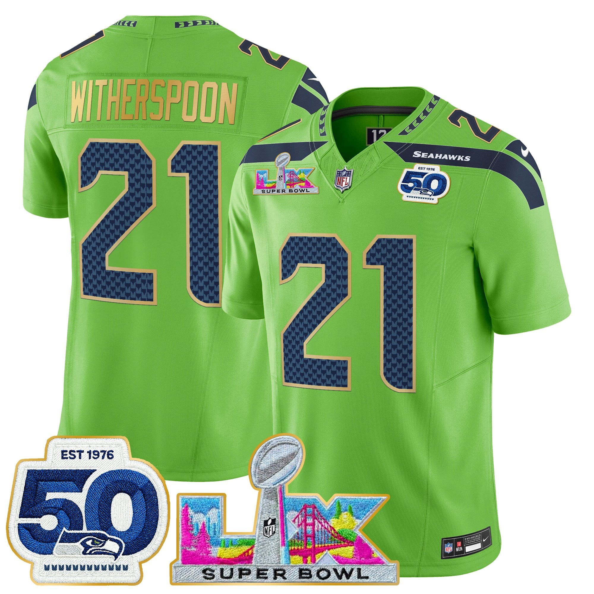 Men's Seattle Seahawks "Super Bowl LX & 50th Patch" Gold Trim Vapor Limited Jersey - All Stitched - Image 29