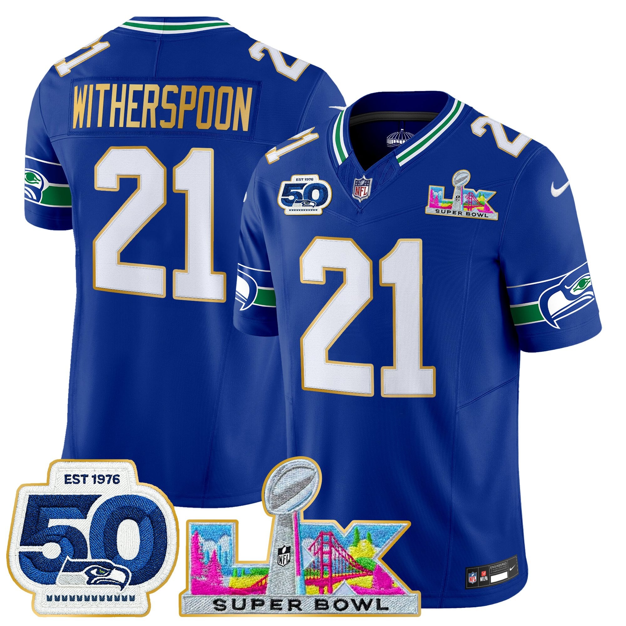 Men's Seattle Seahawks "Super Bowl LX & 50th Patch" Gold Trim Vapor Limited Jersey - All Stitched - Image 5