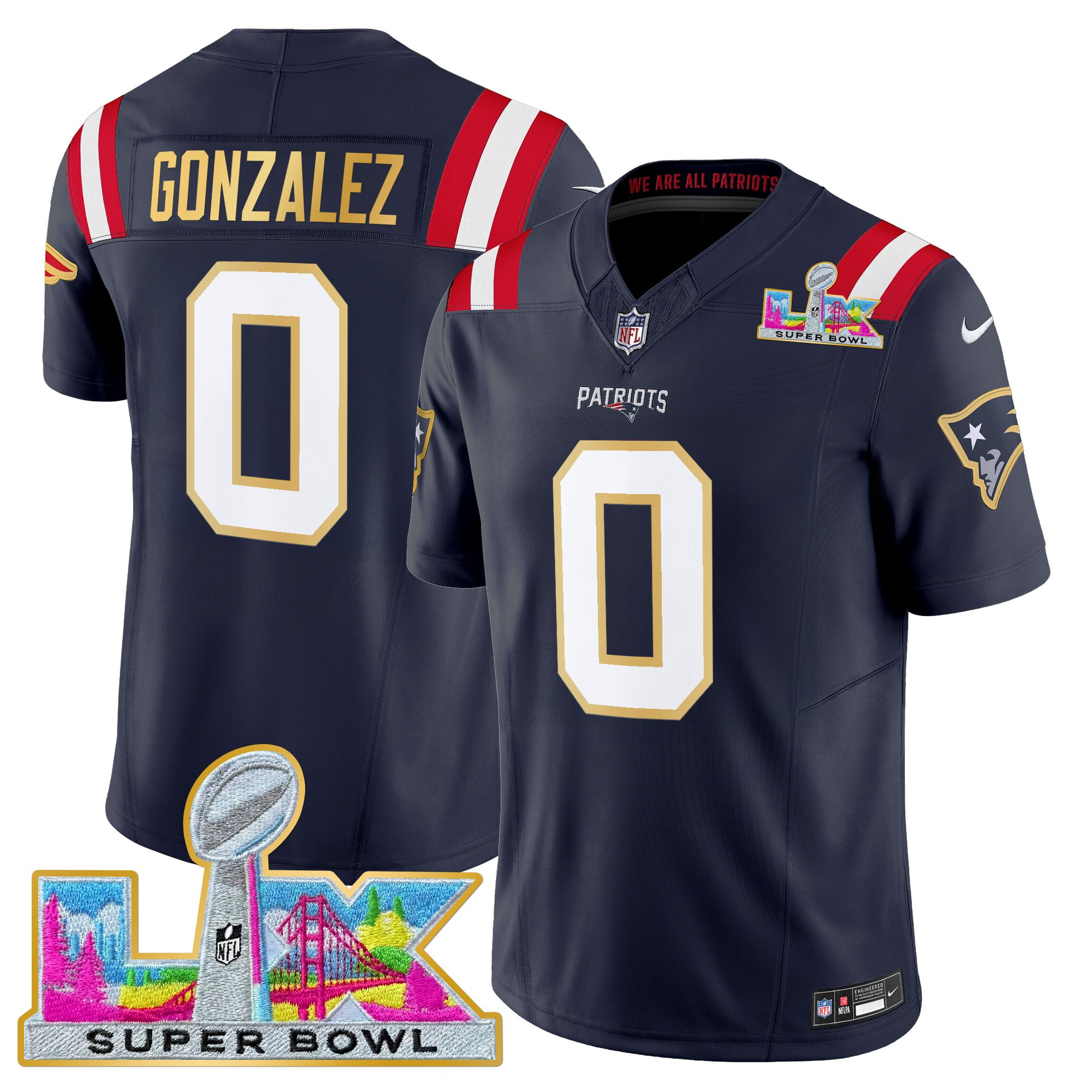 Men's New England Patriots Super Bowl LX Gold Trim Vapor Limited Jersey - All Stitched - Image 29