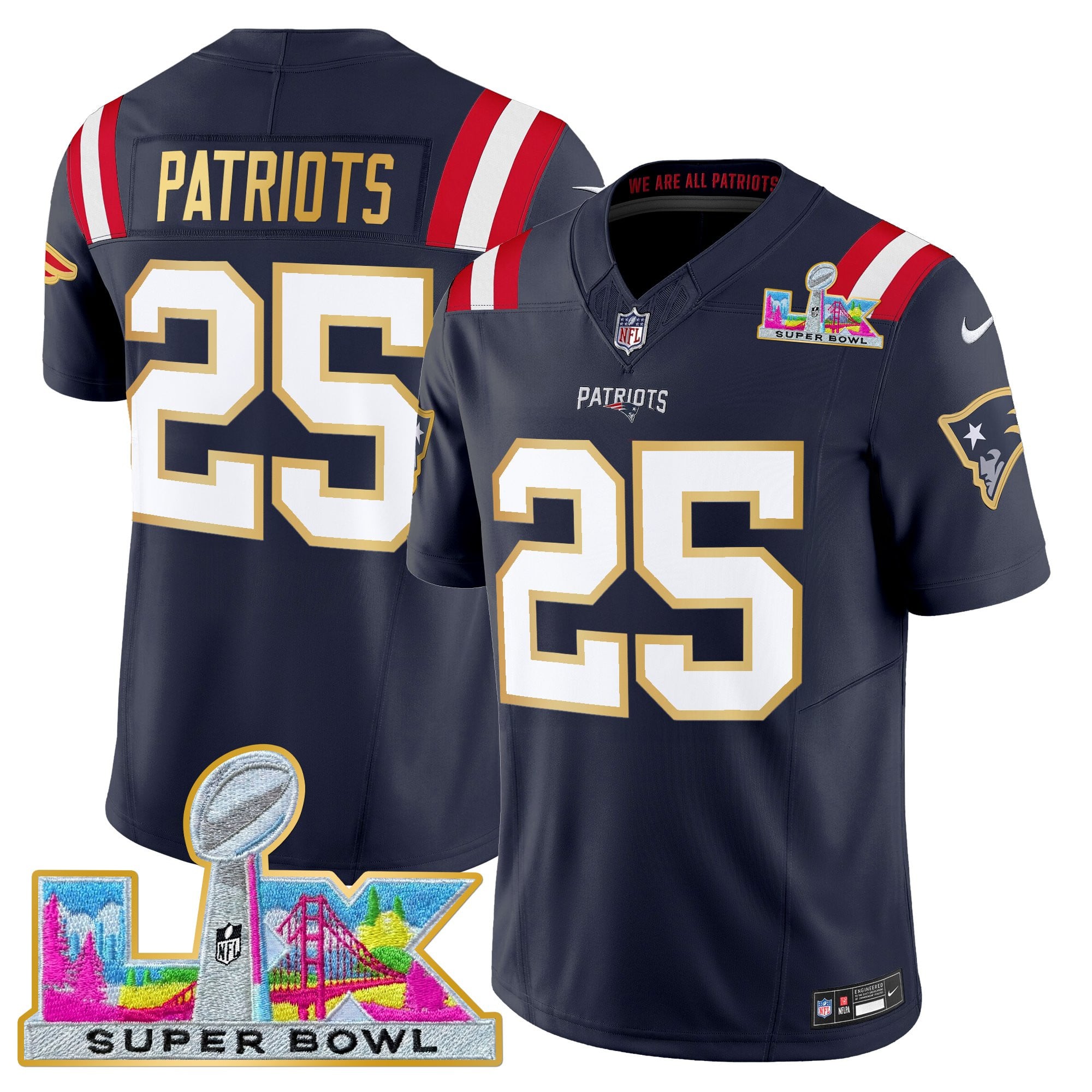 Men's New England Patriots Super Bowl LX Gold Trim Vapor Limited Jersey - All Stitched - Image 24