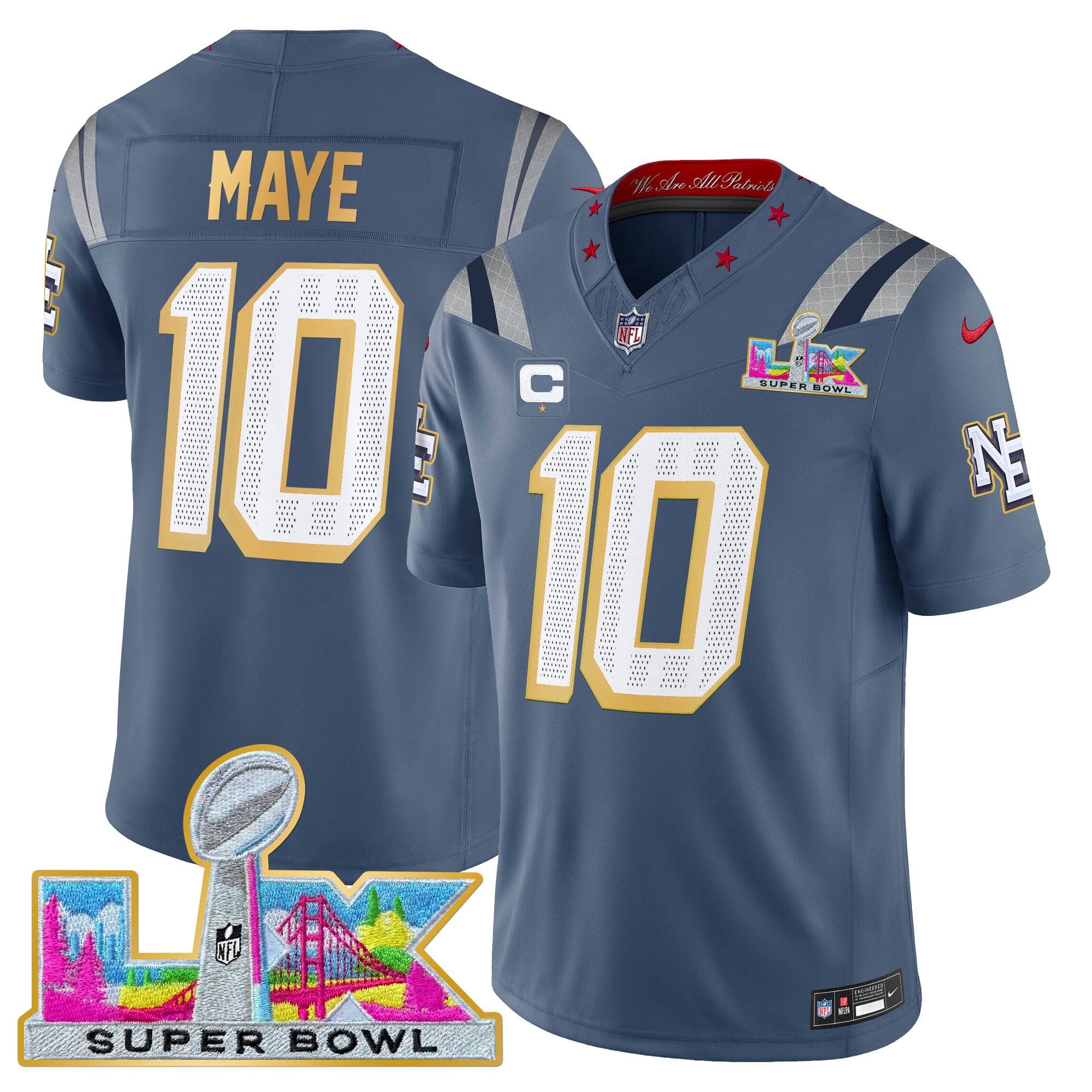 Men's New England Patriots Super Bowl LX Gold Trim Vapor Limited Jersey - All Stitched