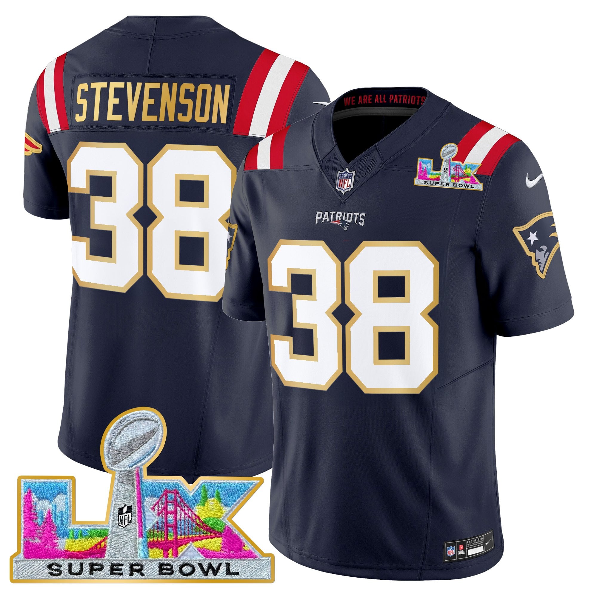 Men's New England Patriots Super Bowl LX Gold Trim Vapor Limited Jersey - All Stitched - Image 28