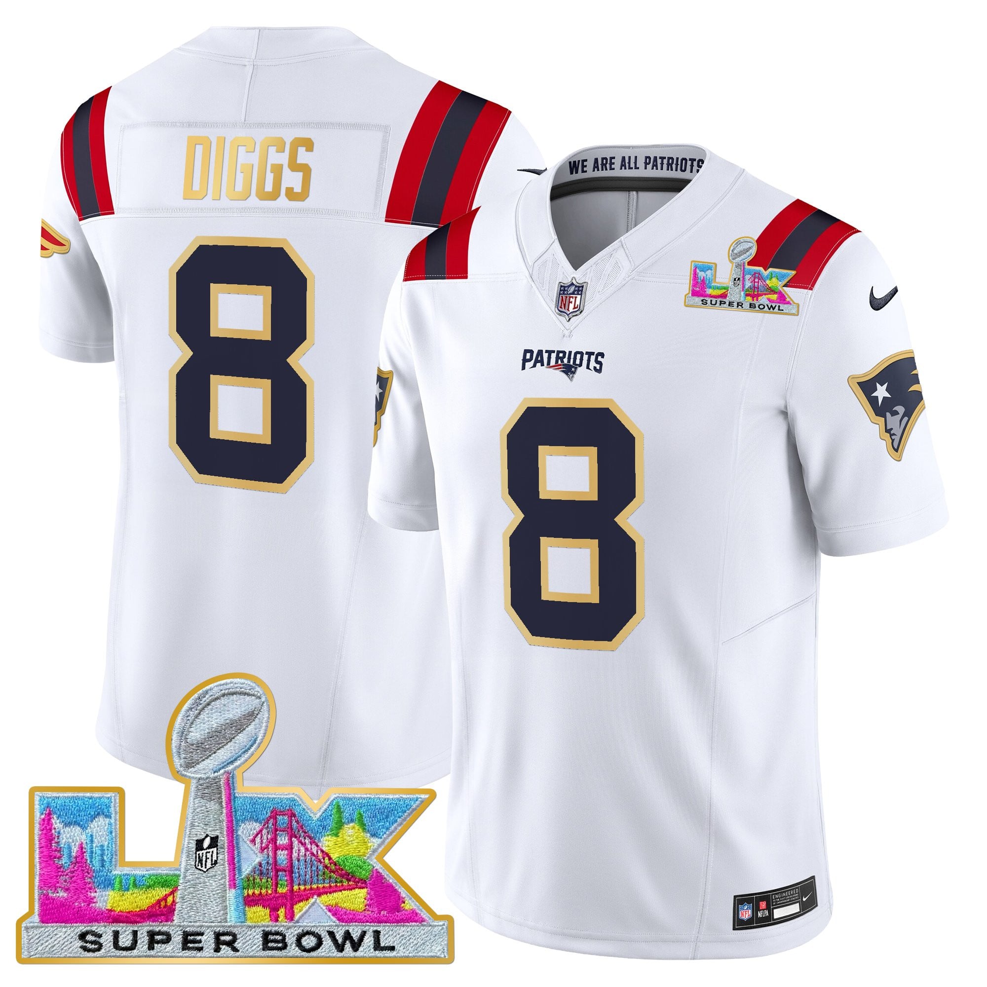 Men's New England Patriots Super Bowl LX Gold Trim Vapor Limited Jersey - All Stitched - Image 15