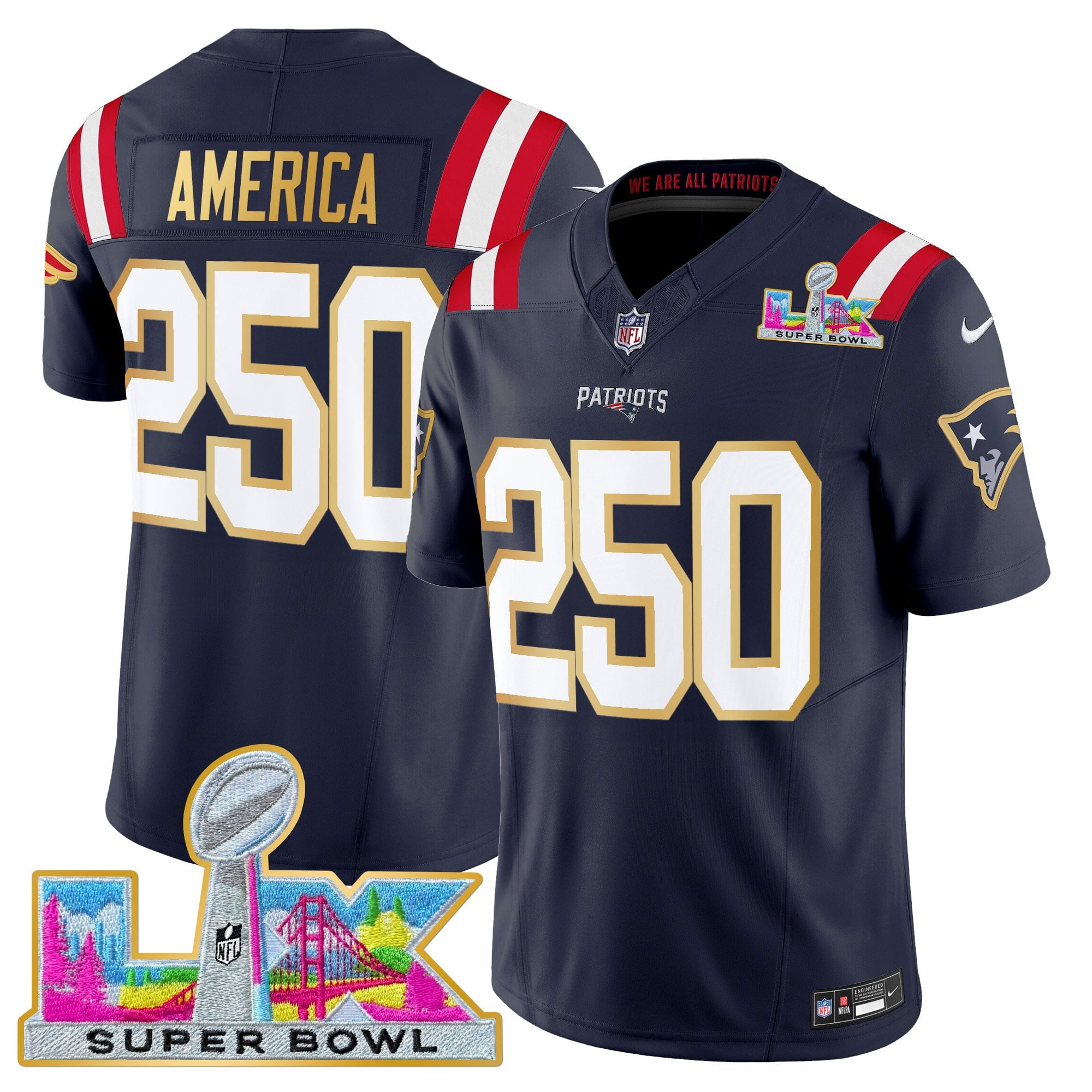 Men's New England Patriots Super Bowl LX Gold Trim Vapor Limited Jersey - All Stitched - Image 22