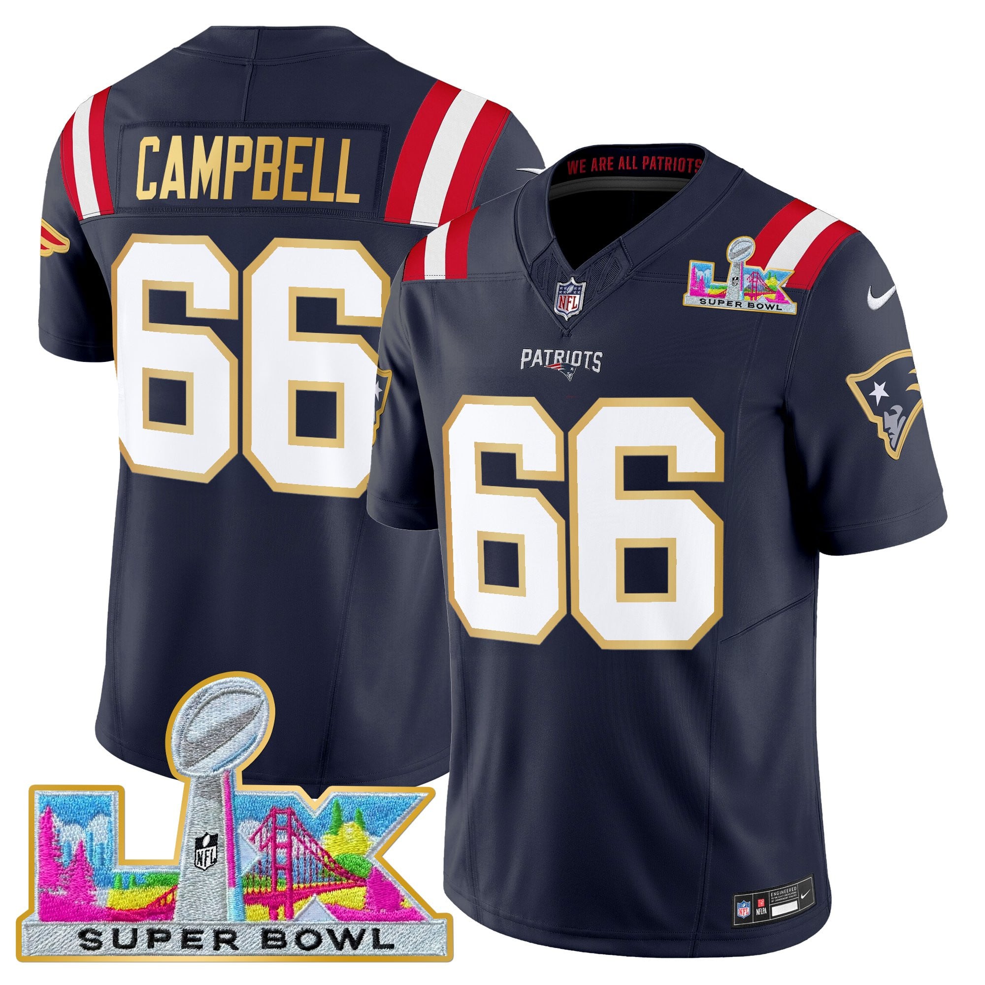 Men's New England Patriots Super Bowl LX Gold Trim Vapor Limited Jersey - All Stitched - Image 30