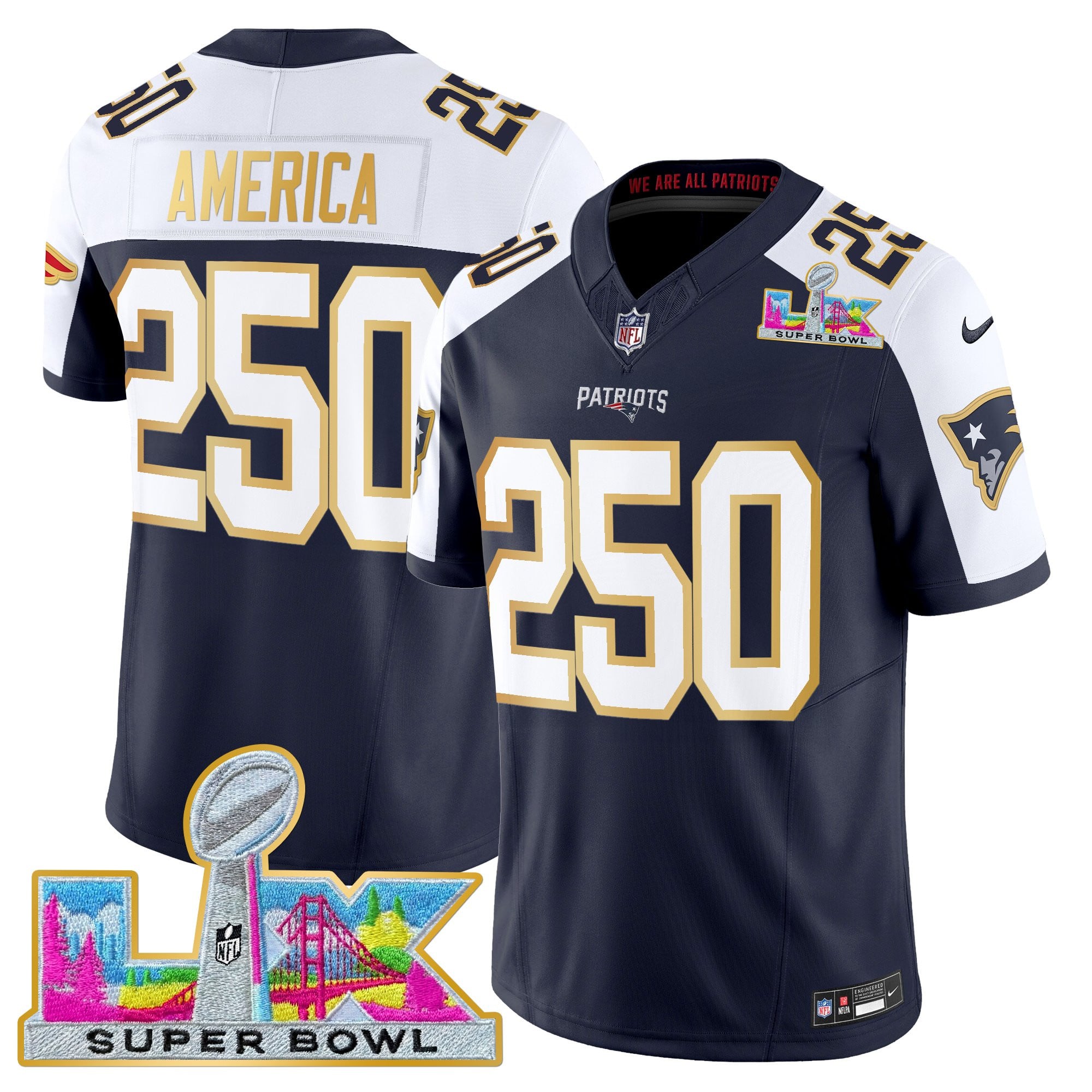 Men's New England Patriots Super Bowl LX Gold Trim Vapor Limited Jersey - All Stitched - Image 42