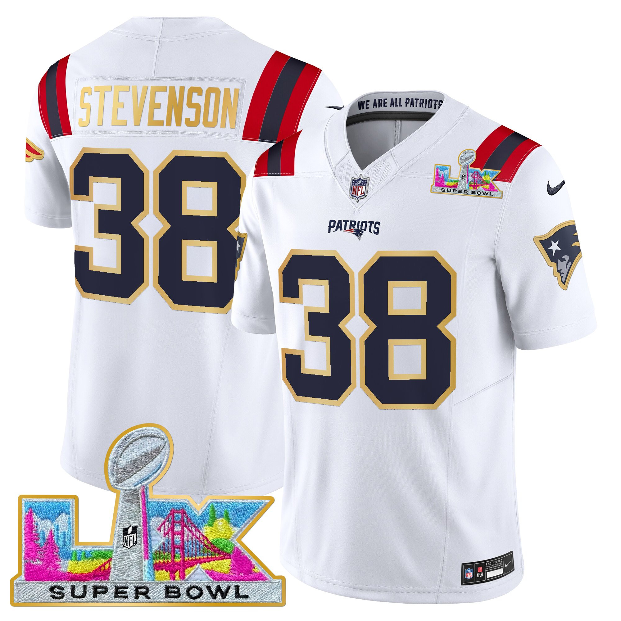 Men's New England Patriots Super Bowl LX Gold Trim Vapor Limited Jersey - All Stitched - Image 18