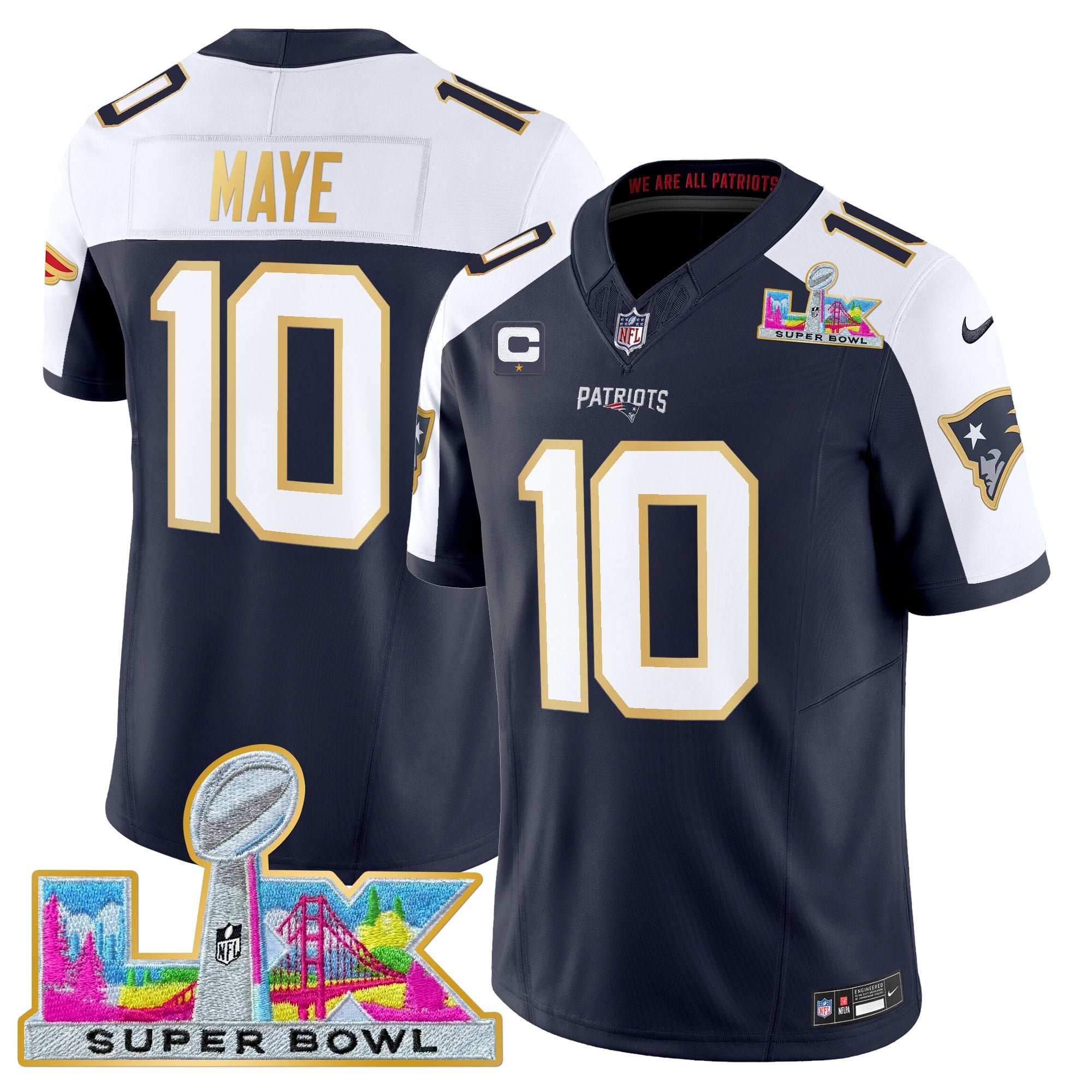 Men's New England Patriots Super Bowl LX Gold Trim Vapor Limited Jersey - All Stitched - Image 41