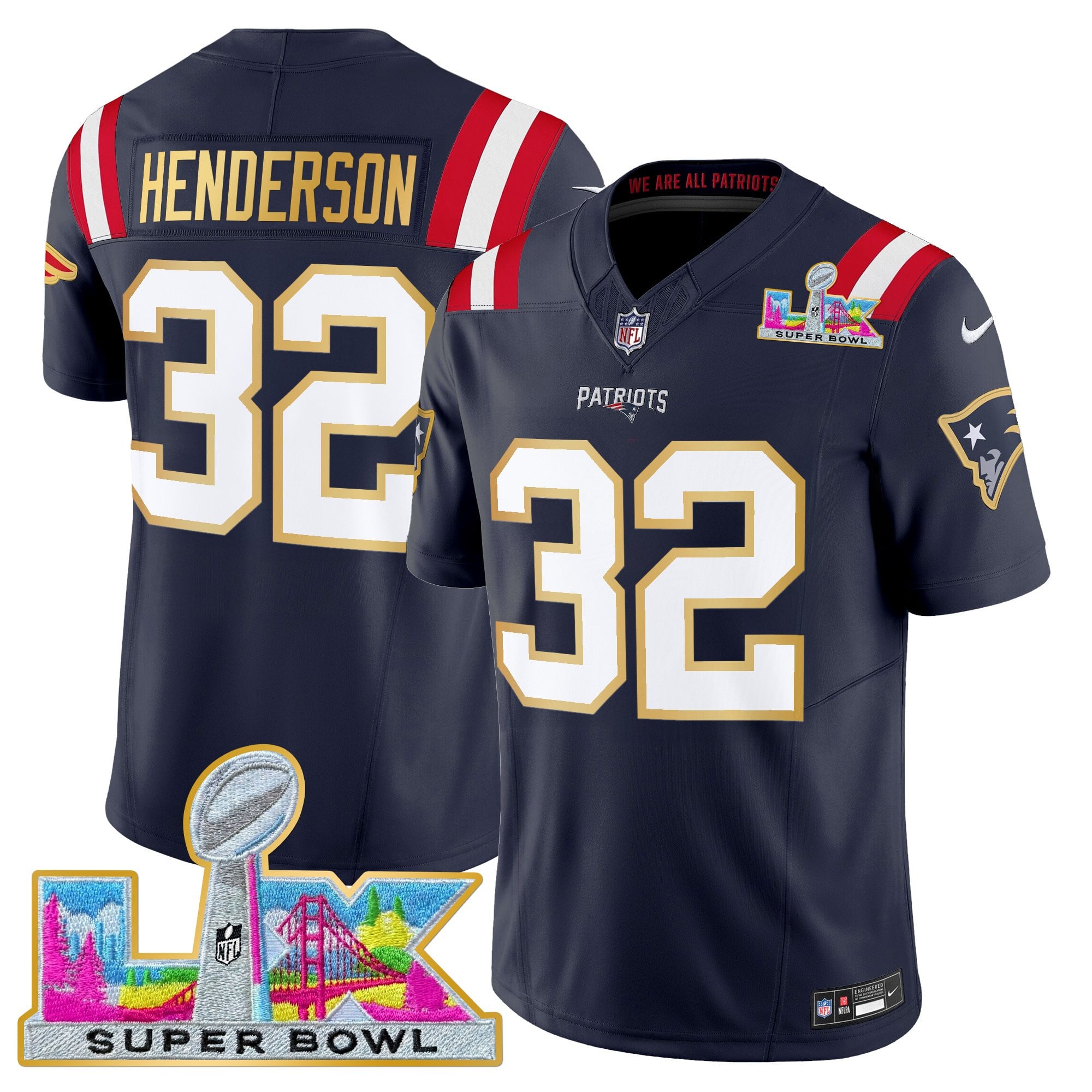Men's New England Patriots Super Bowl LX Gold Trim Vapor Limited Jersey - All Stitched - Image 27