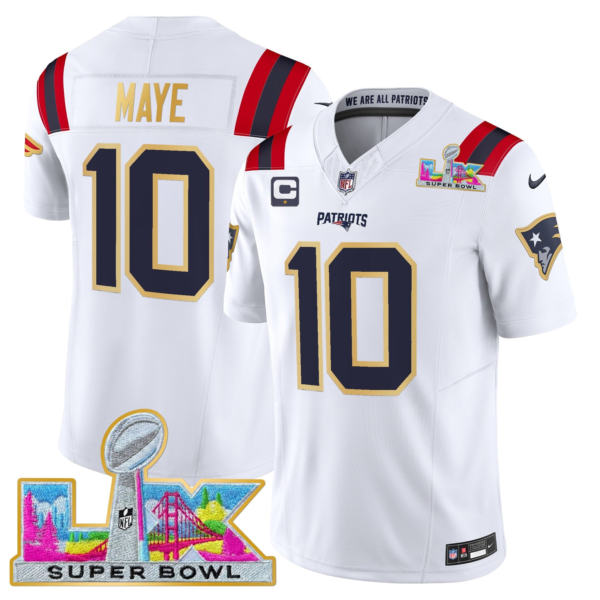 Men's New England Patriots Super Bowl LX Gold Trim Vapor Limited Jersey - All Stitched - Image 11