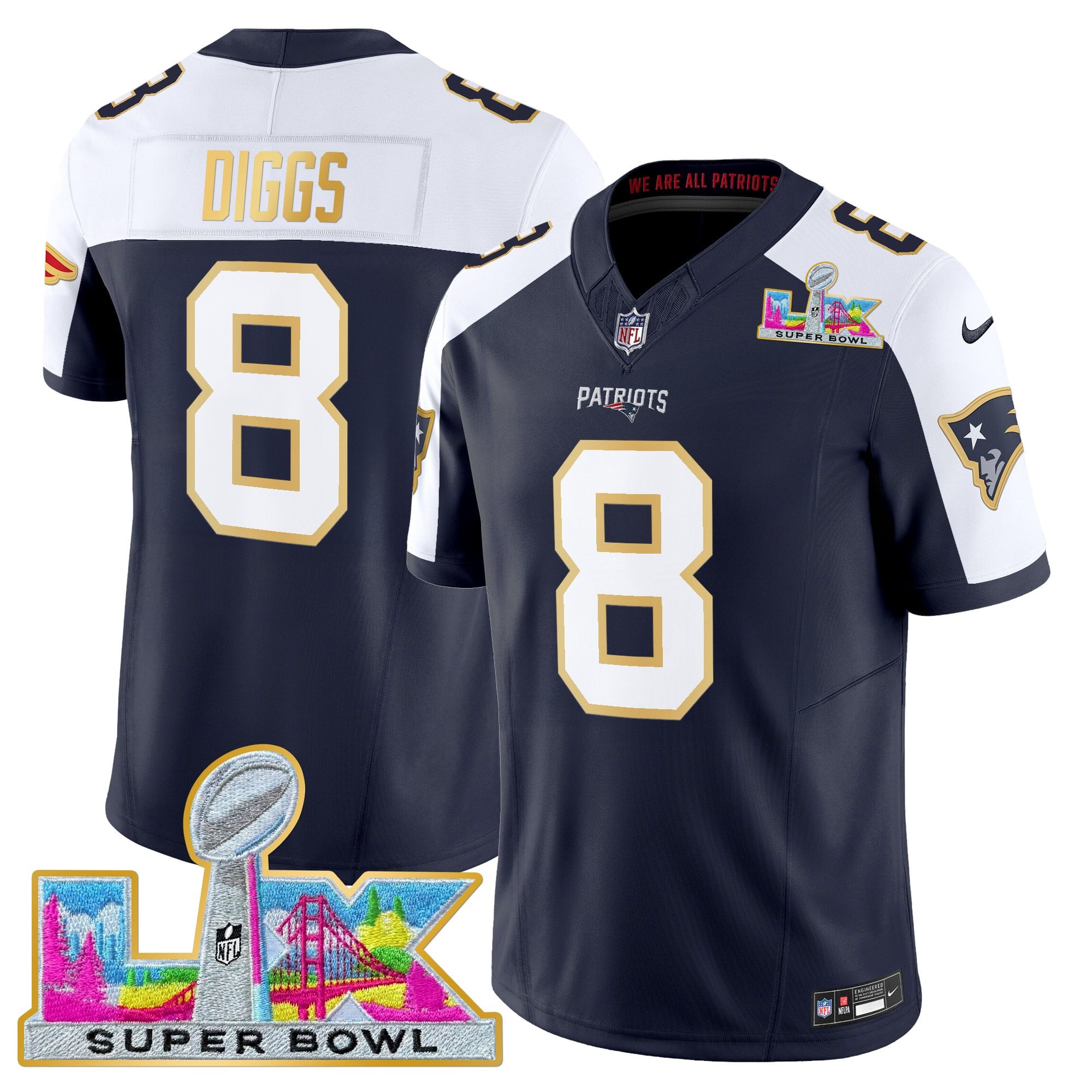 Men's New England Patriots Super Bowl LX Gold Trim Vapor Limited Jersey - All Stitched - Image 45
