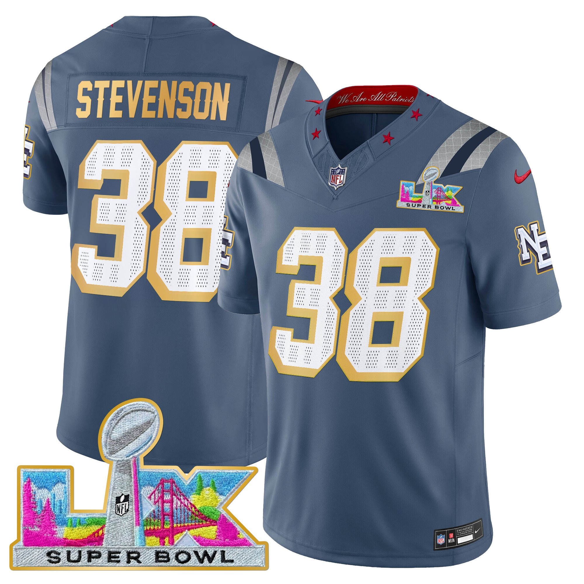 Men's New England Patriots Super Bowl LX Gold Trim Vapor Limited Jersey - All Stitched - Image 8