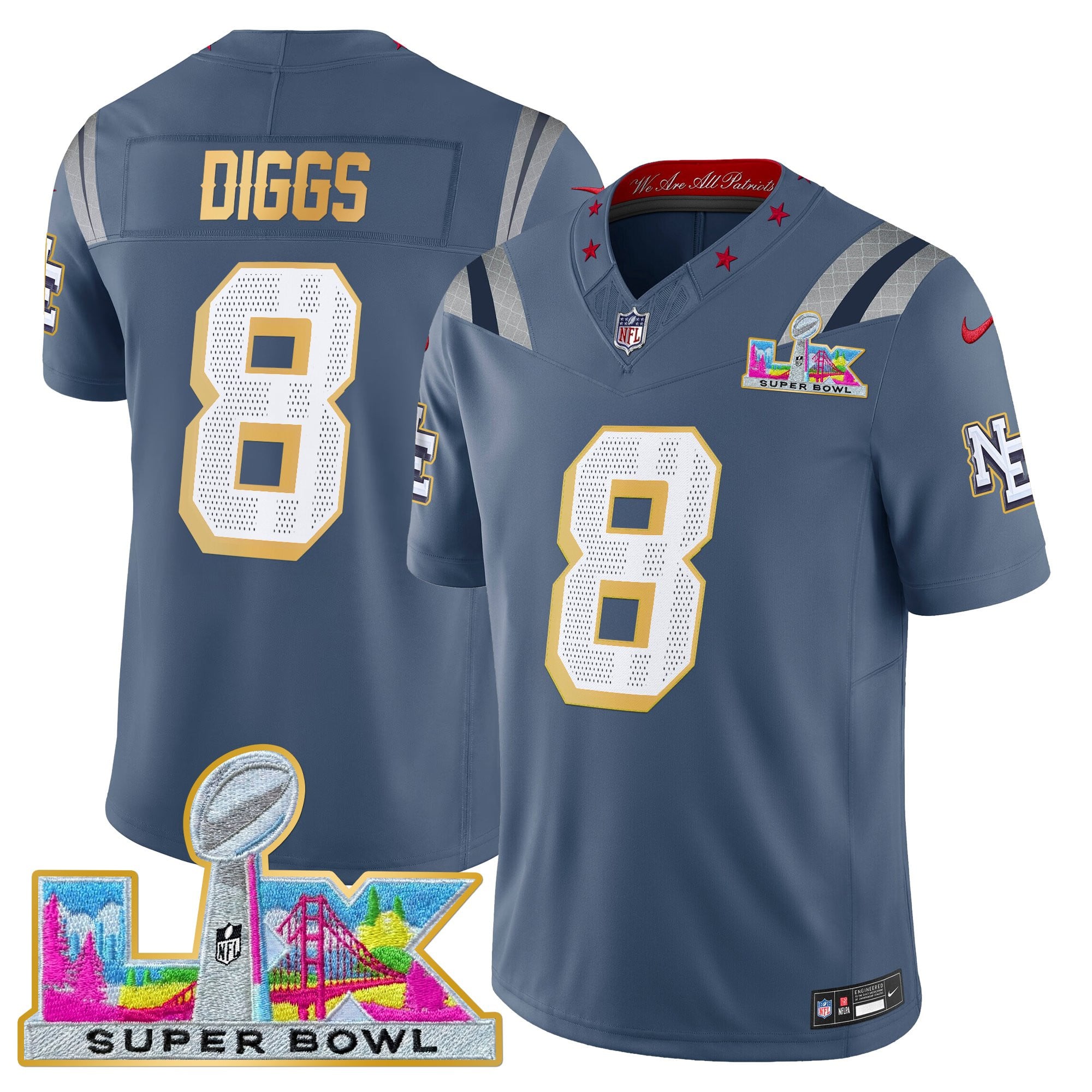 Men's New England Patriots Super Bowl LX Gold Trim Vapor Limited Jersey - All Stitched - Image 5