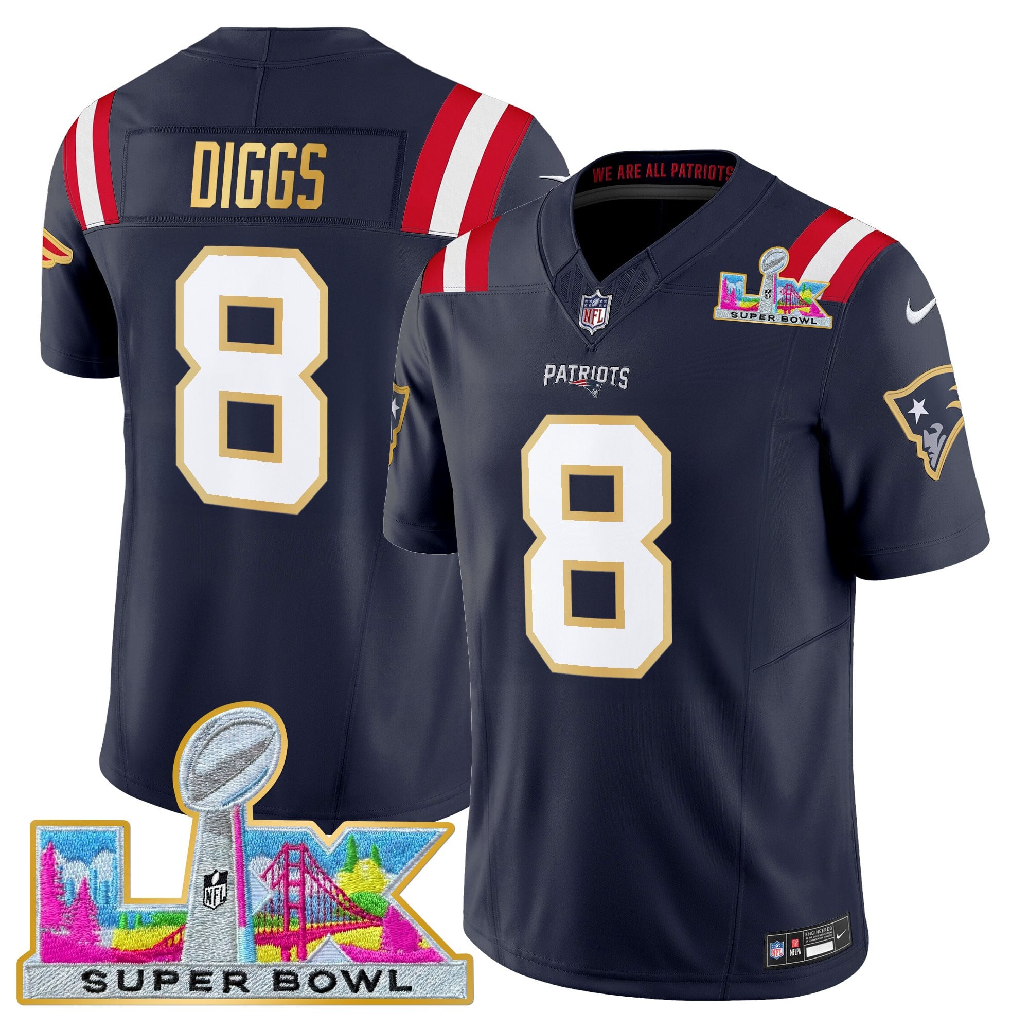 Men's New England Patriots Super Bowl LX Gold Trim Vapor Limited Jersey - All Stitched - Image 25