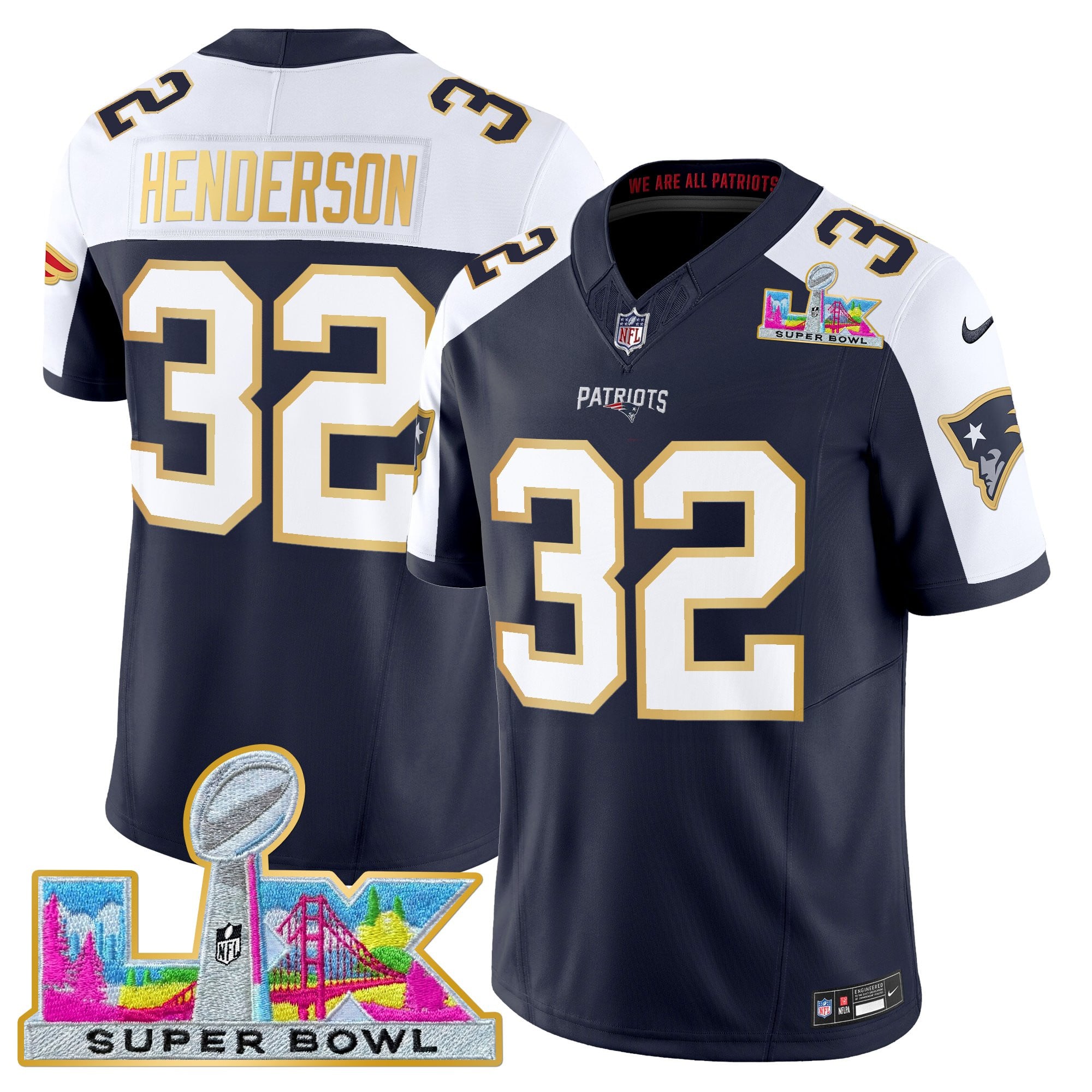 Men's New England Patriots Super Bowl LX Gold Trim Vapor Limited Jersey - All Stitched - Image 47