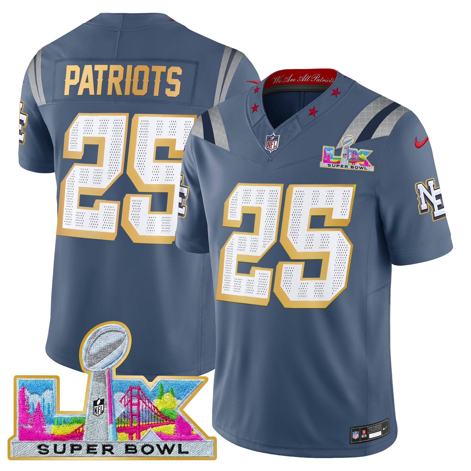 Men's New England Patriots Super Bowl LX Gold Trim Vapor Limited Jersey - All Stitched - Image 4