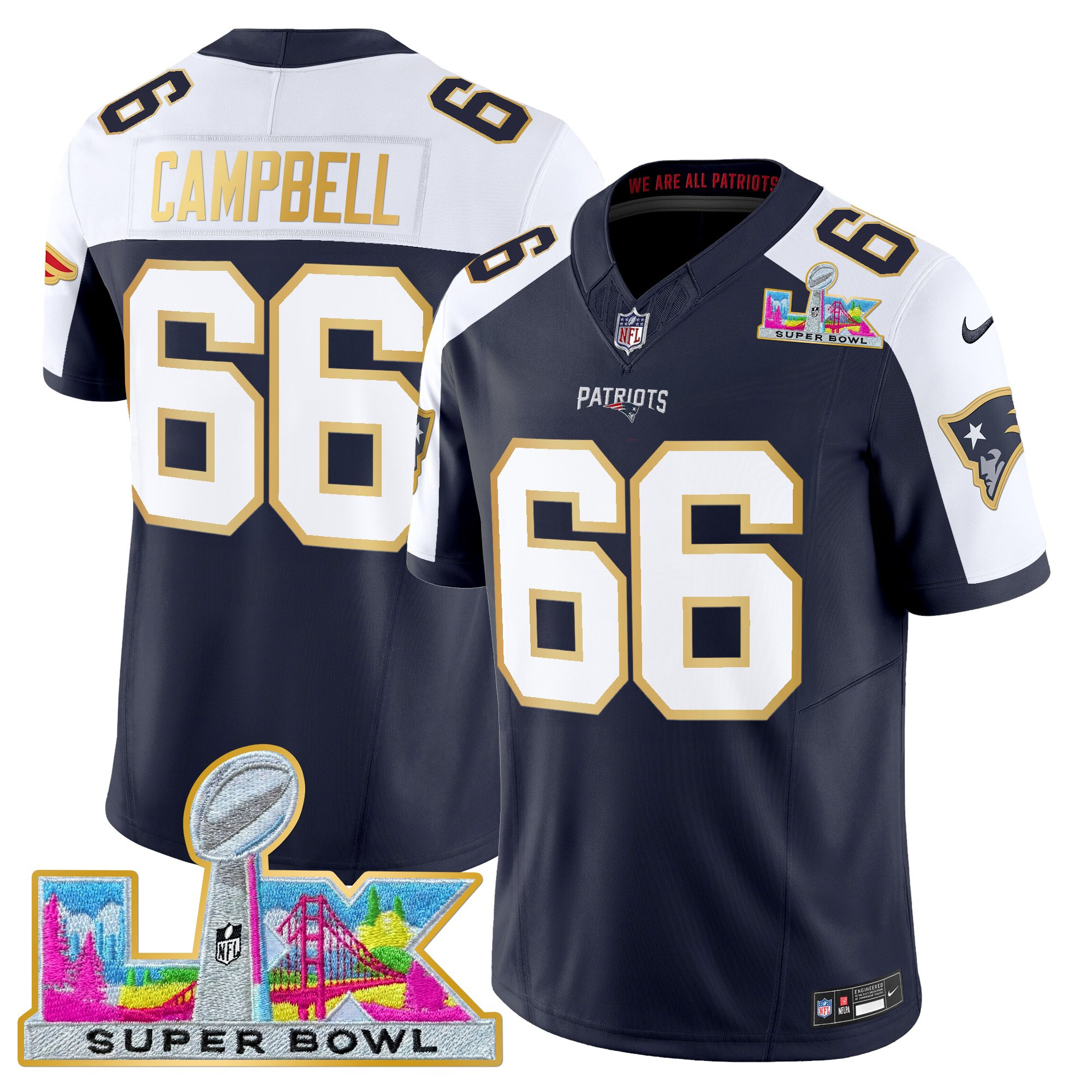 Men's New England Patriots Super Bowl LX Gold Trim Vapor Limited Jersey - All Stitched - Image 50