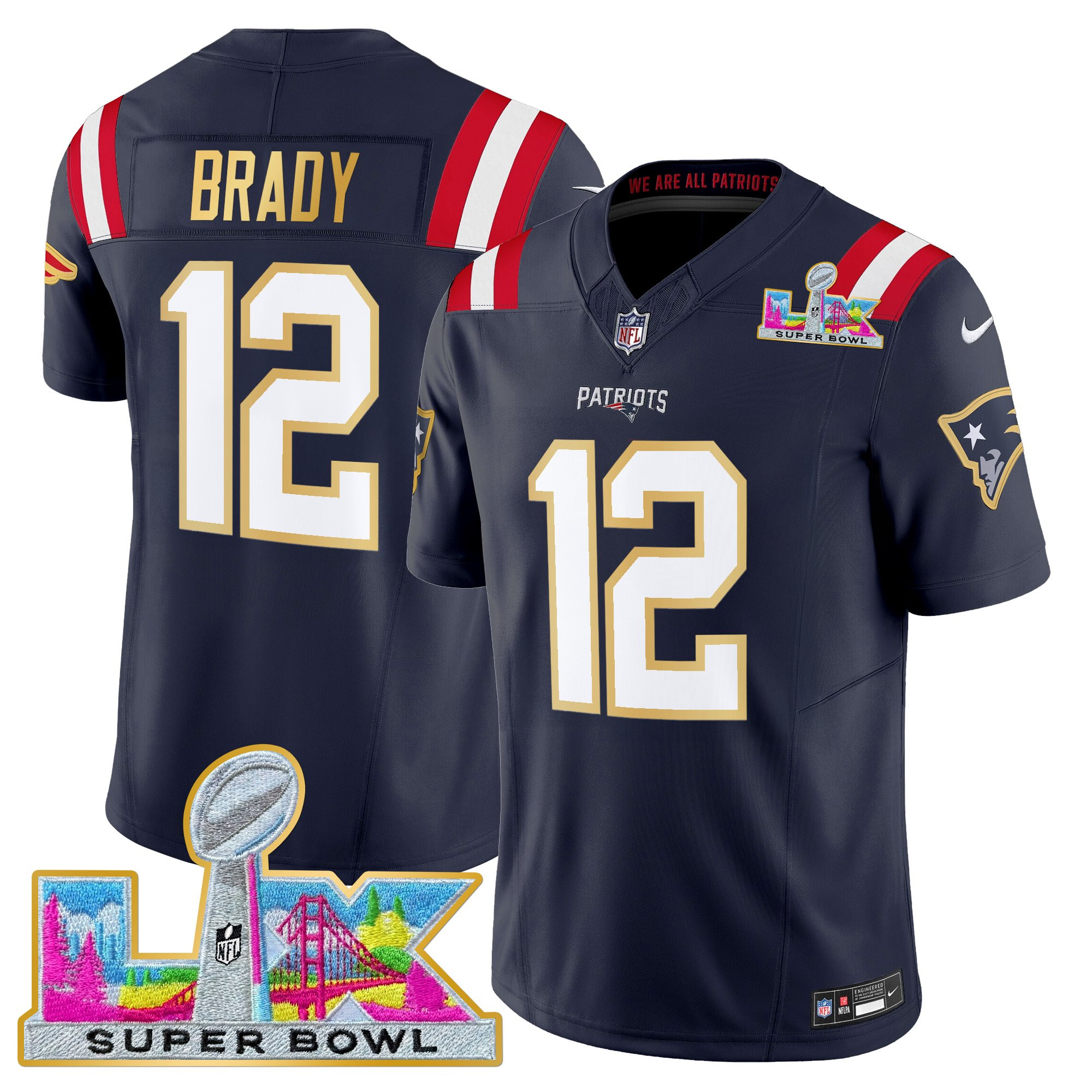 Men's New England Patriots Super Bowl LX Gold Trim Vapor Limited Jersey - All Stitched - Image 26