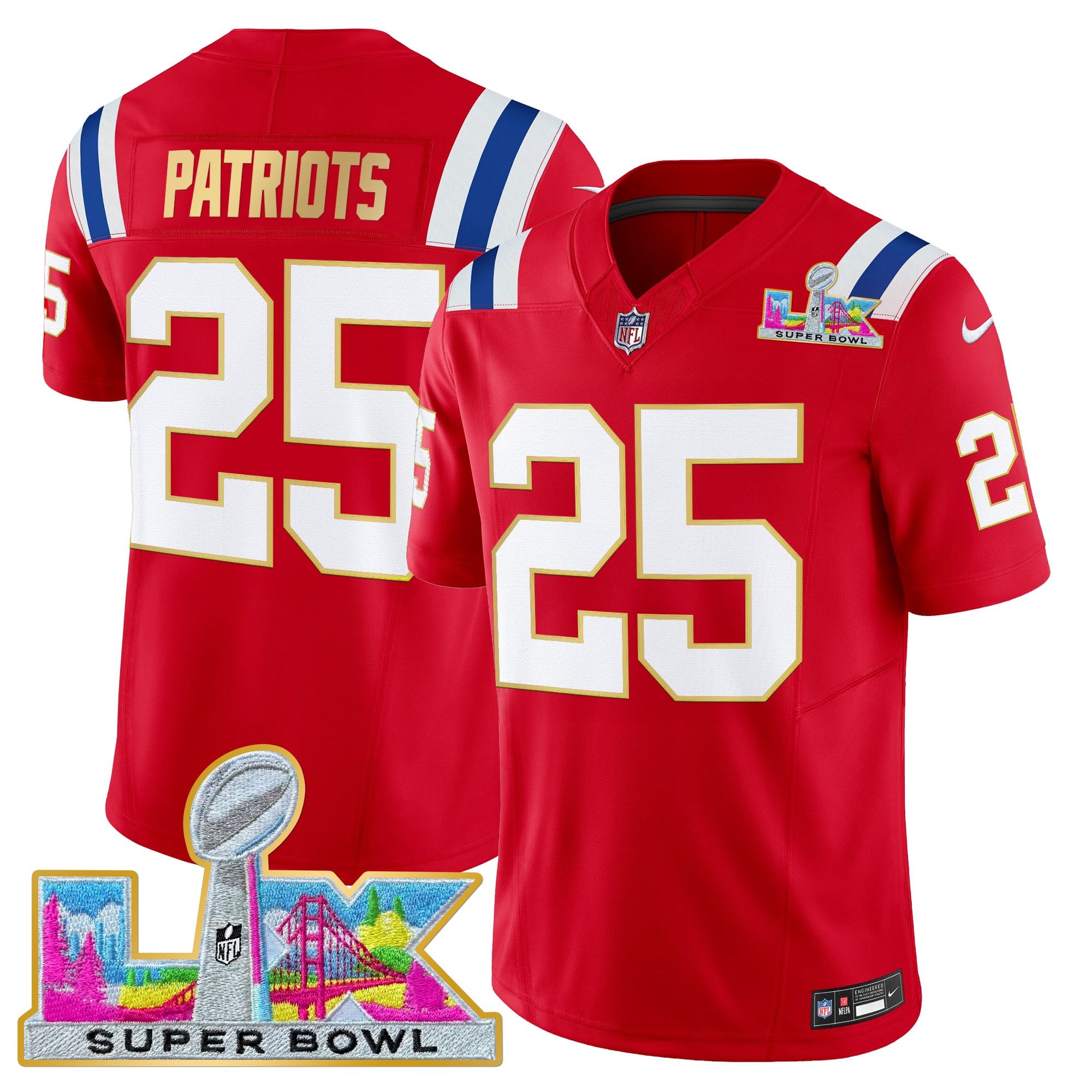 Men's New England Patriots Super Bowl LX Gold Trim Vapor Limited Jersey - All Stitched - Image 34
